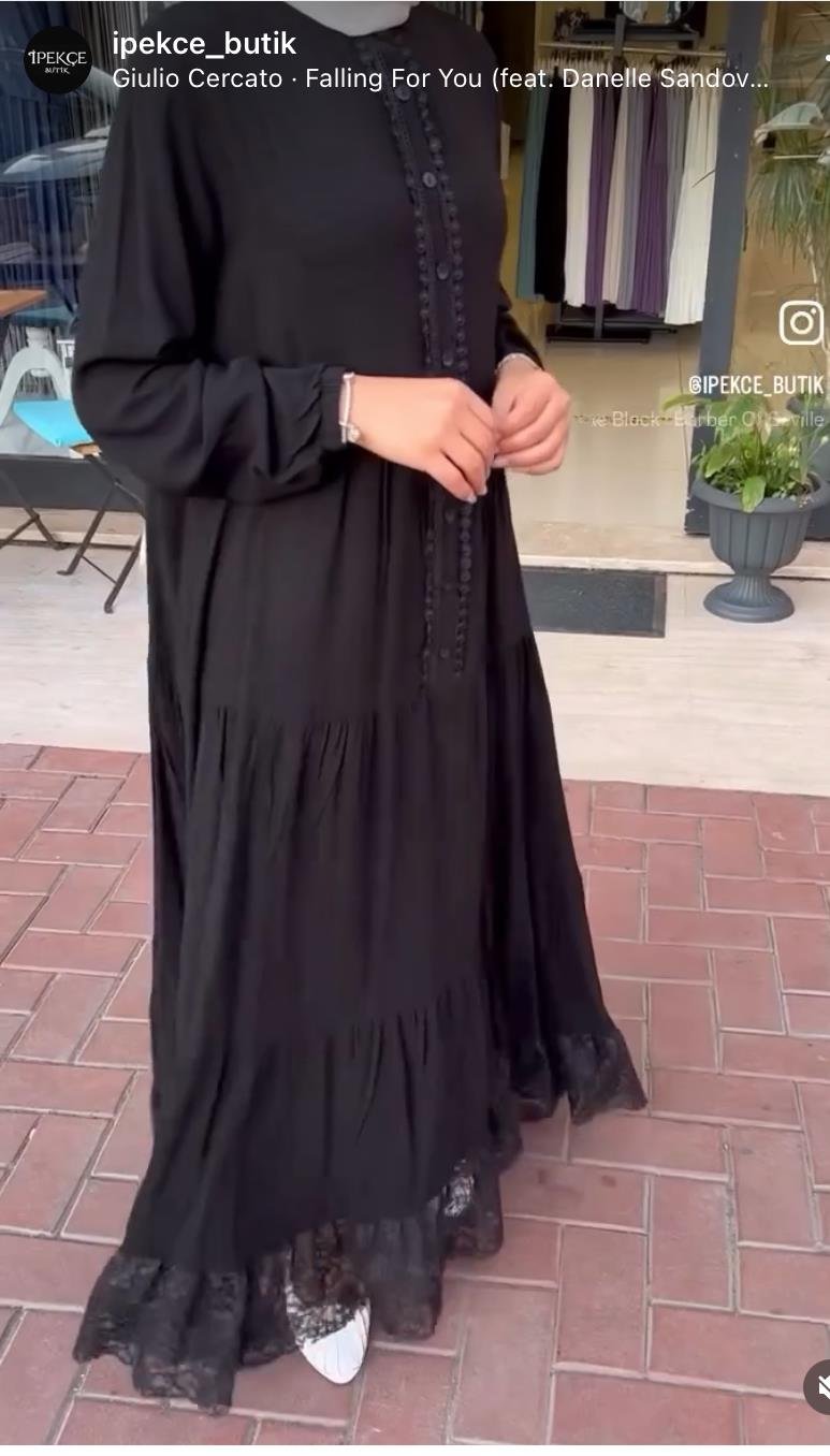 Elbise altı dantel düğmeli viscon siyah
