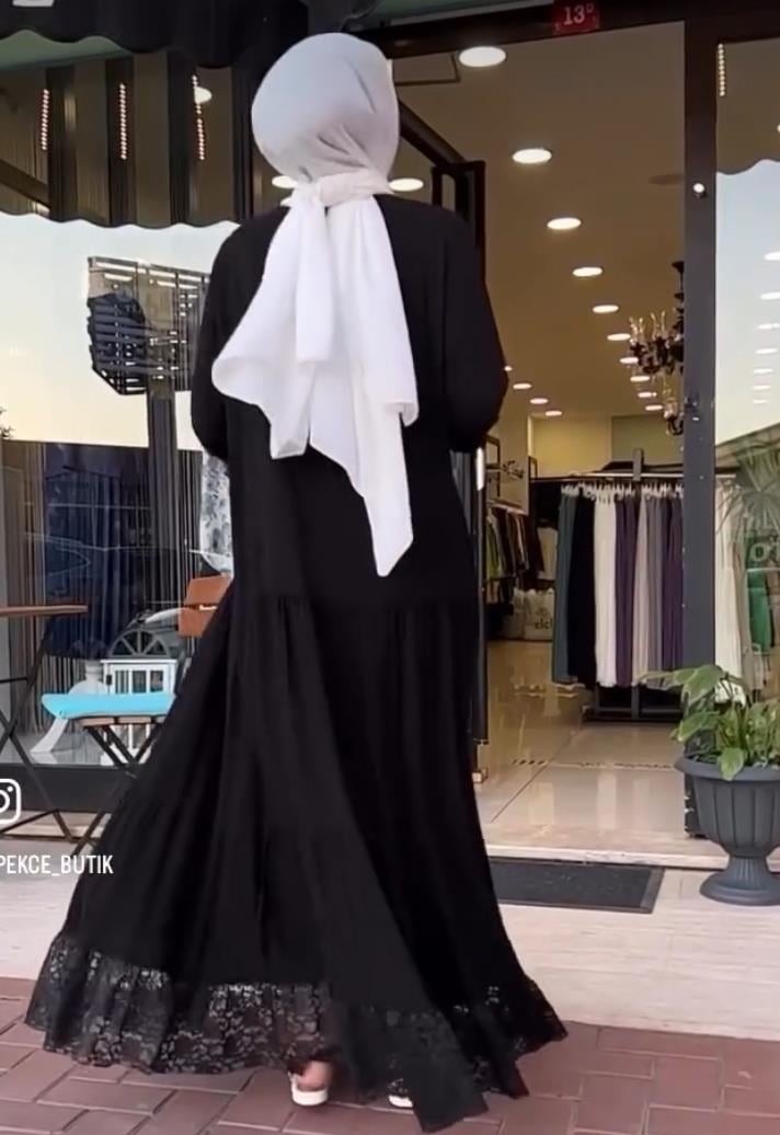 Elbise altı dantel düğmeli viscon siyah