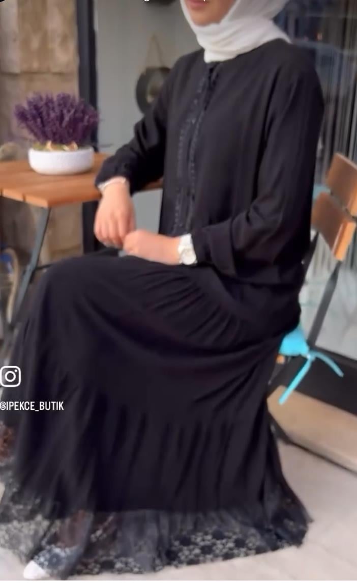 Elbise altı dantel düğmeli viscon siyah