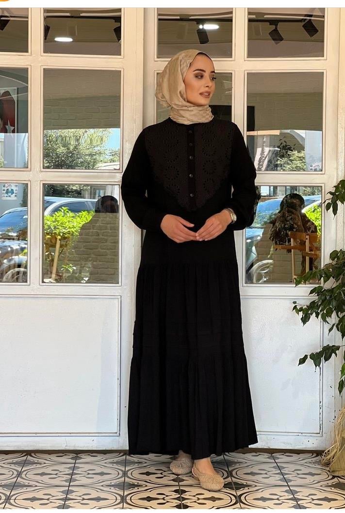 Elbise önü dantel desenli viscon siyah