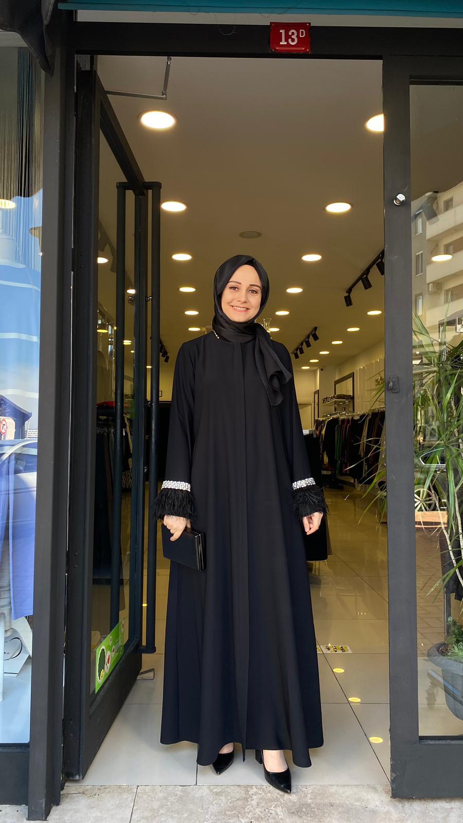 Ferace kap kolları taşlı