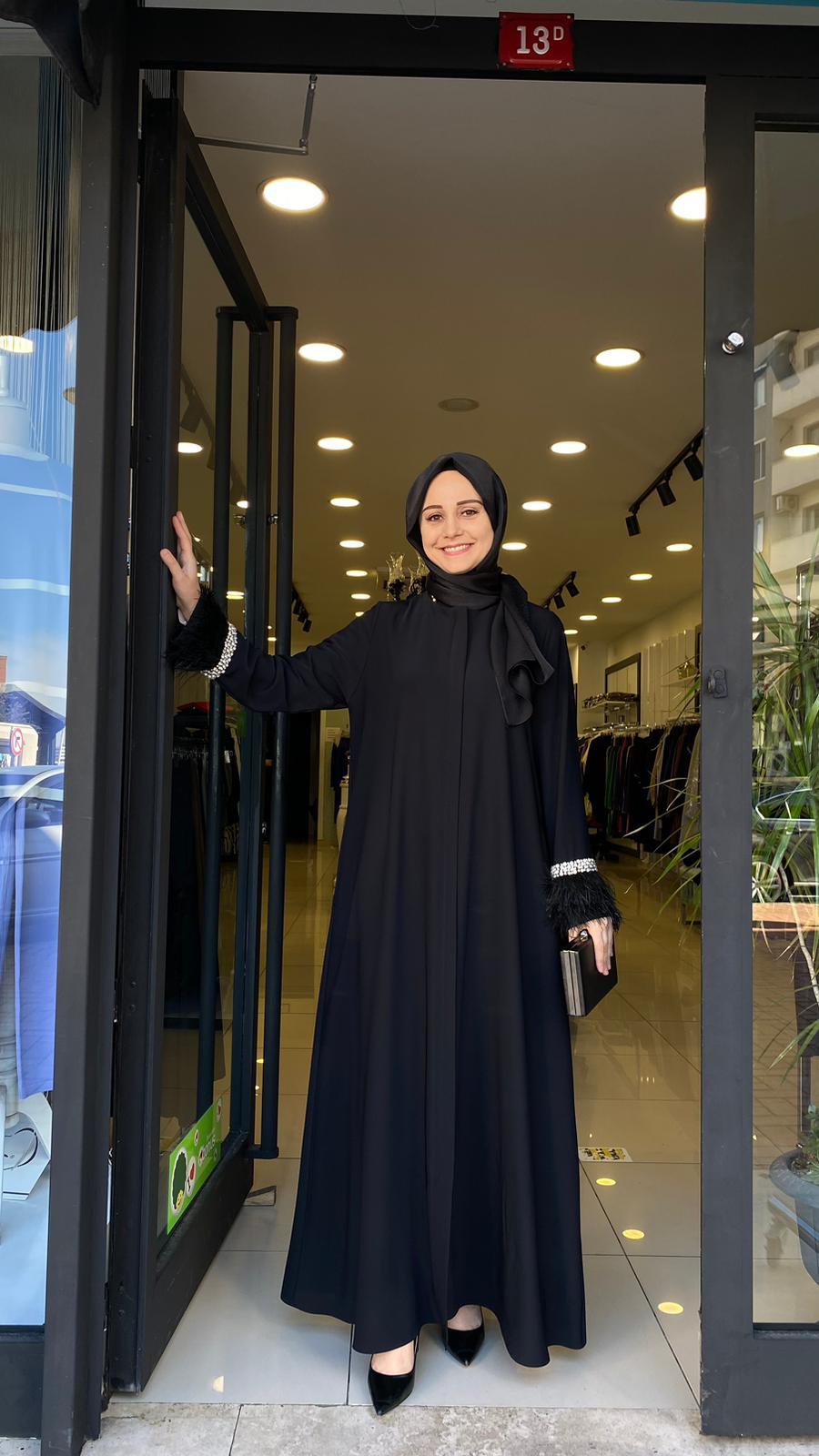 Ferace kap kolları taşlı