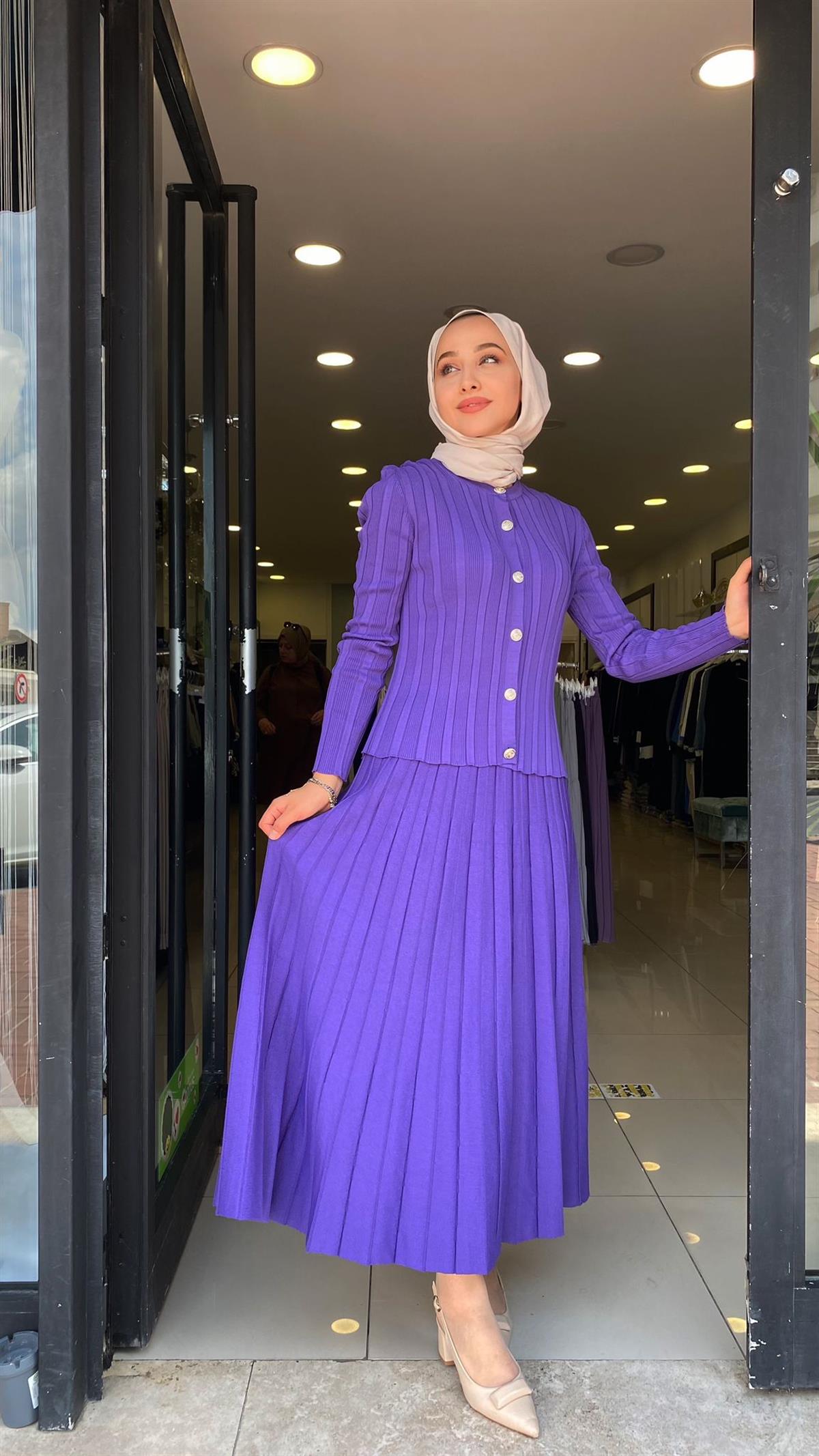 Nuss etekli takım düğmeli mavi