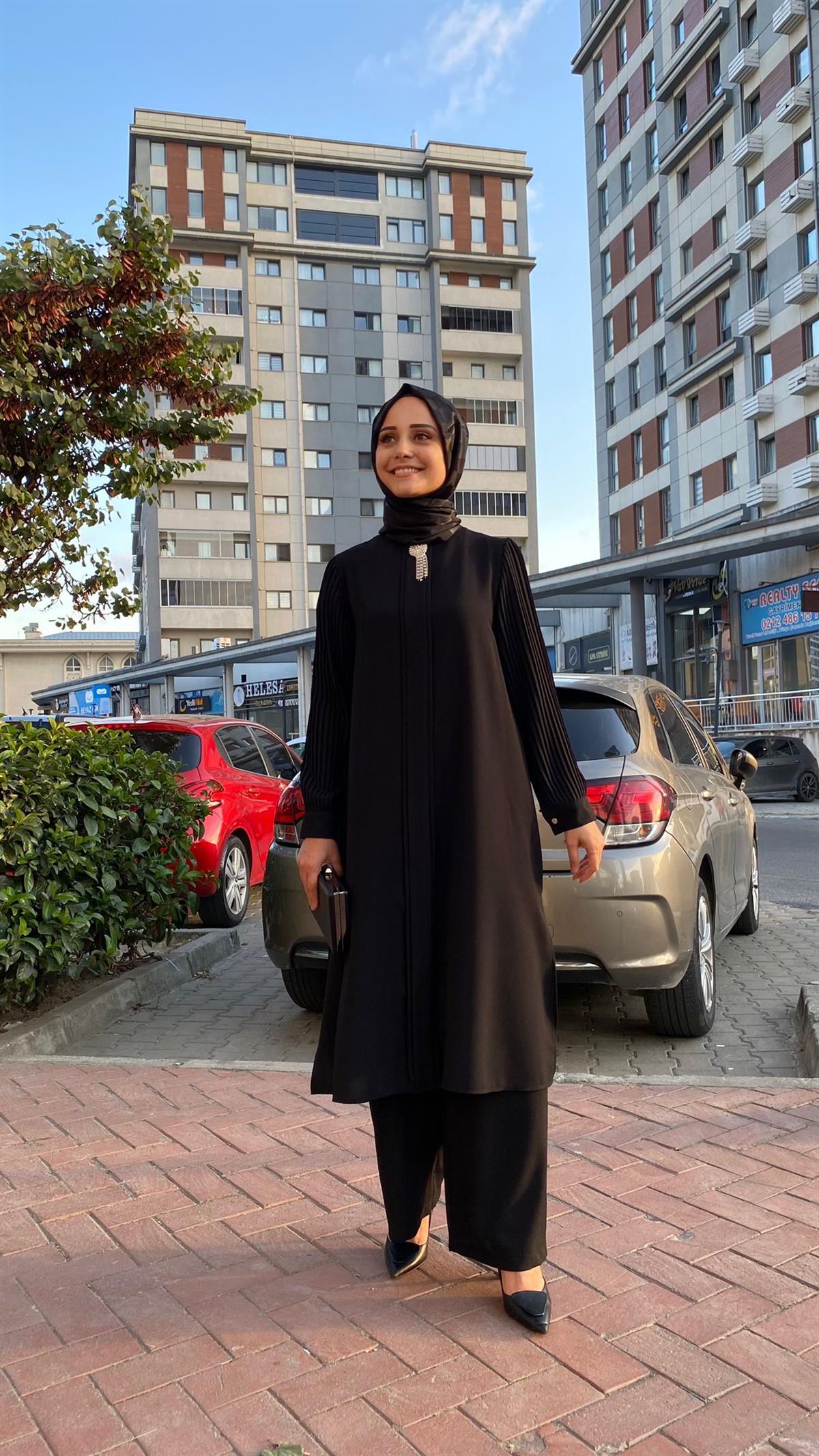 Takım ikili siyah krep
