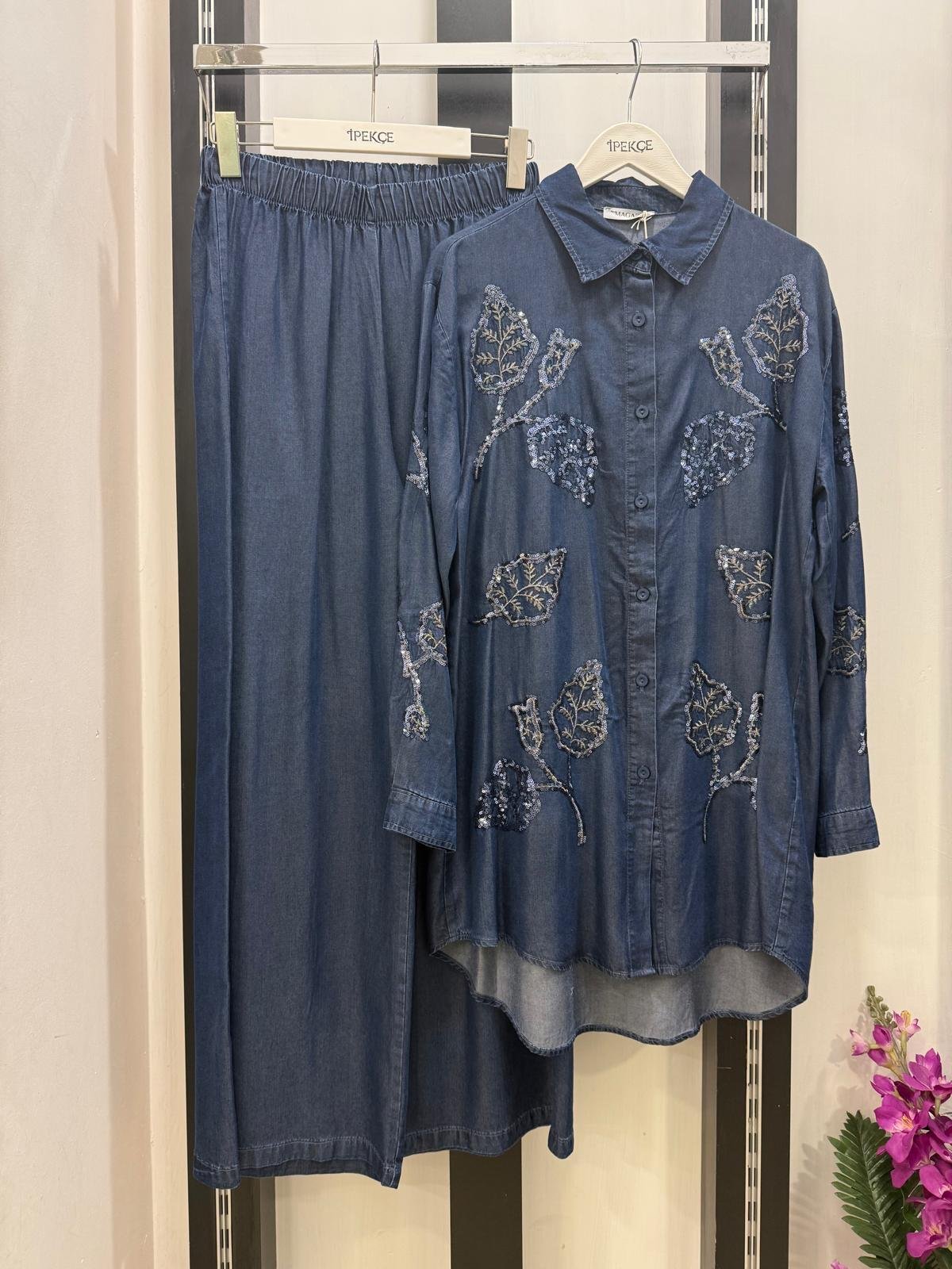 Takım pantolonlu tensel denim