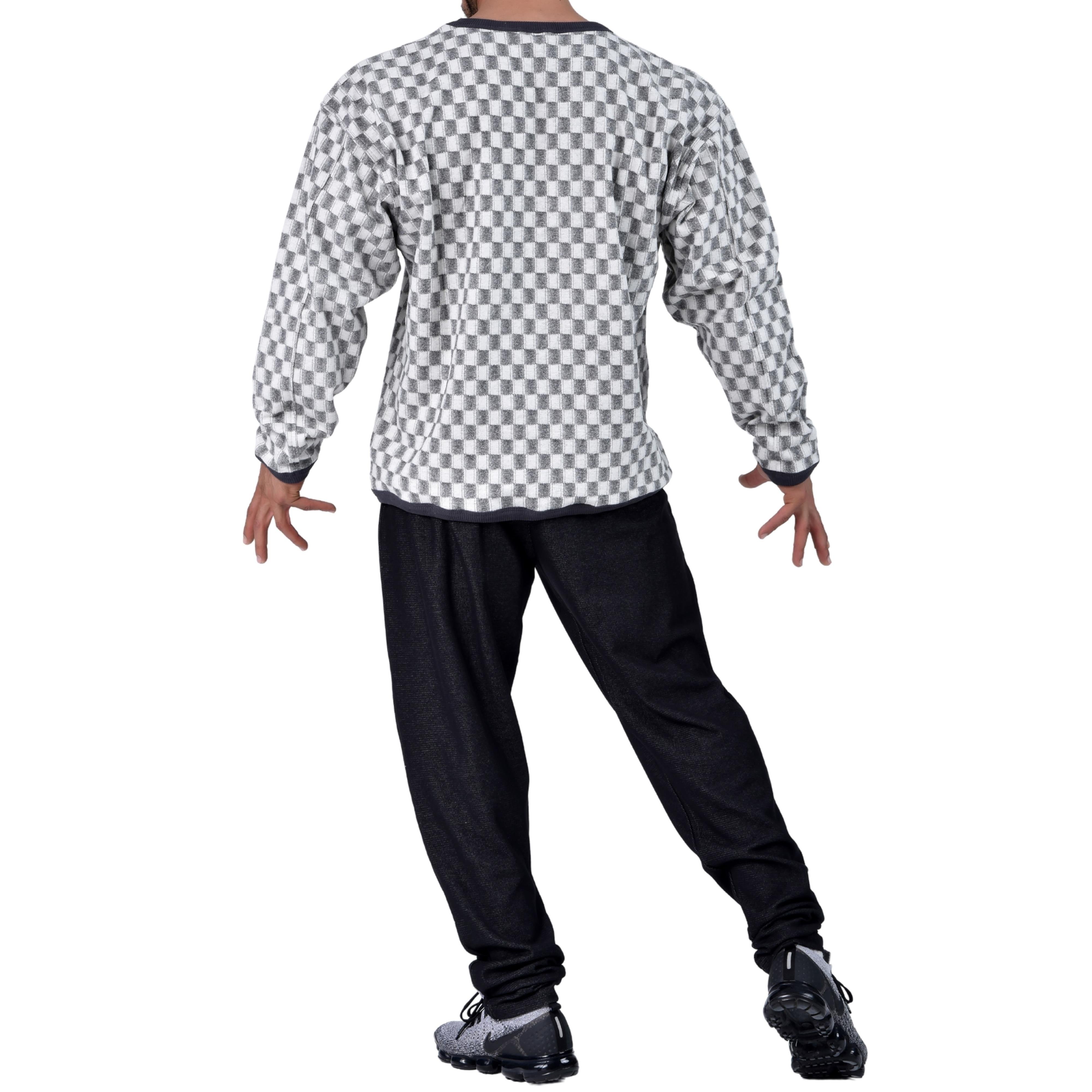  Men's Oversize Long Sleeve Checkered Sweatshirt