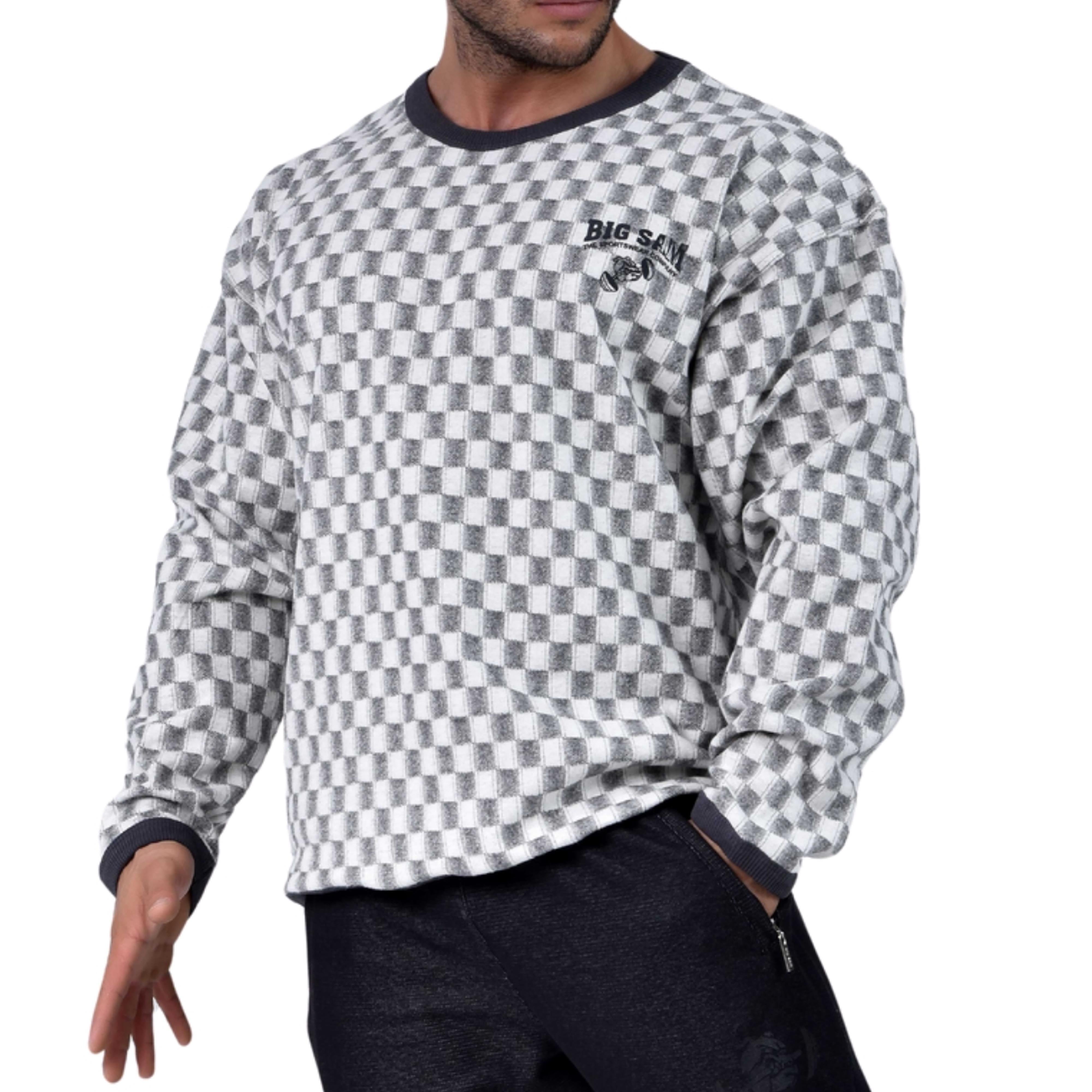  Men's Oversize Long Sleeve Checkered Sweatshirt