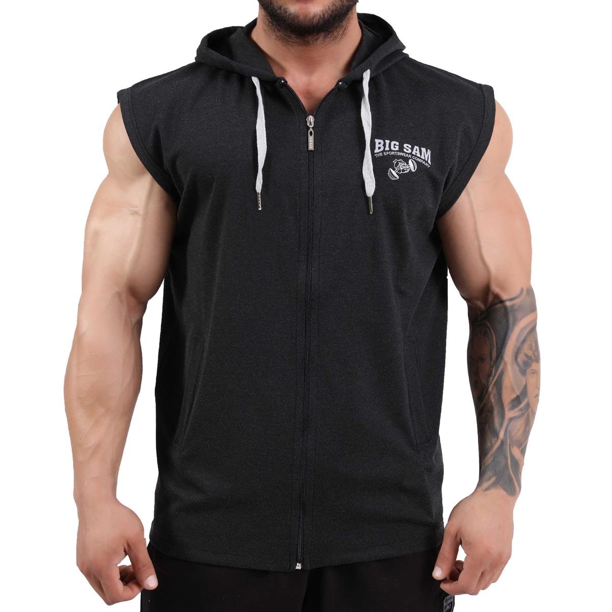 Anthracite Hooded Zipper Vest 