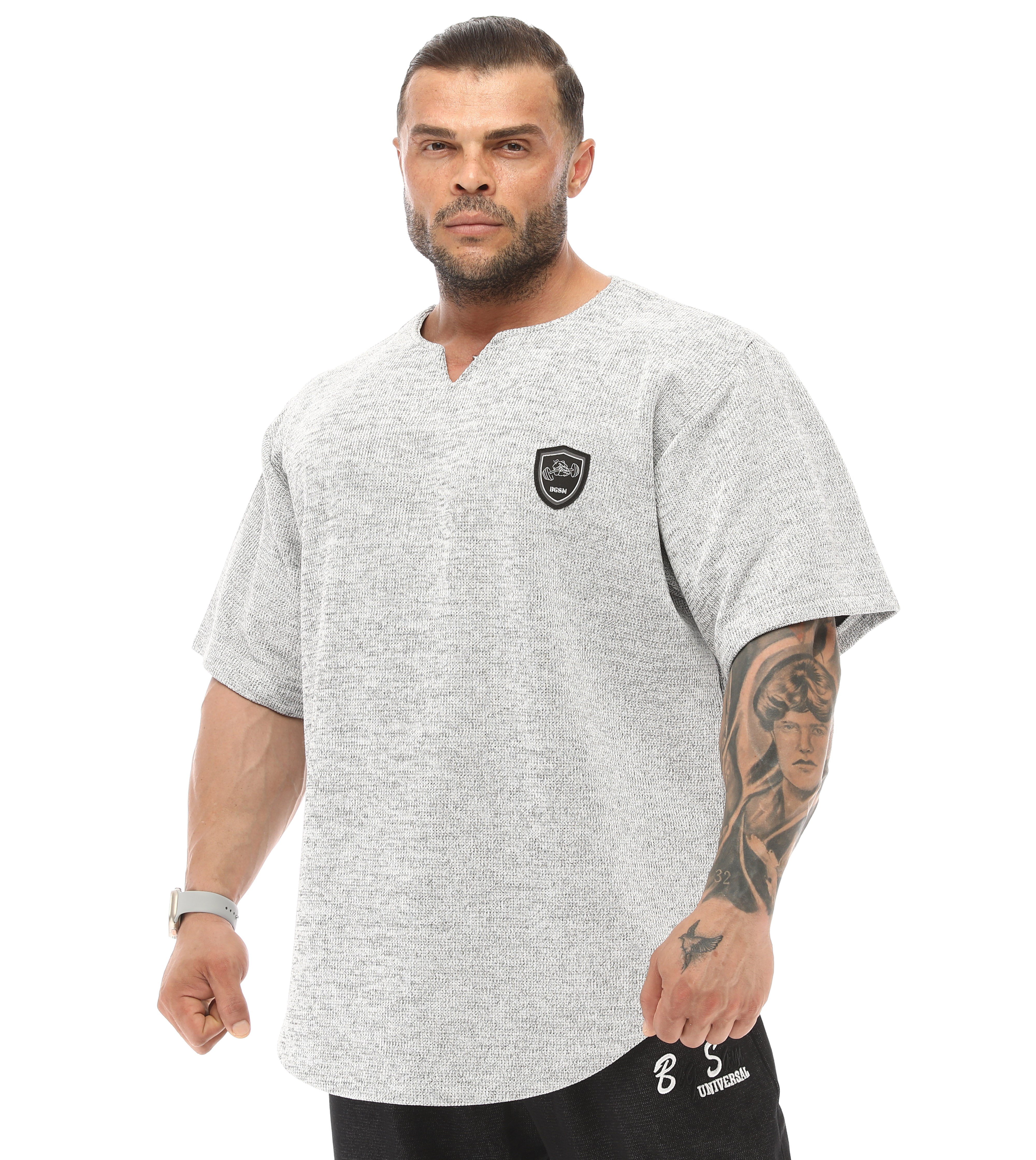 BGSM Men's Oversized Heavyweight Rag Top T-Shirt, Textured Fabric, Open V-Neck