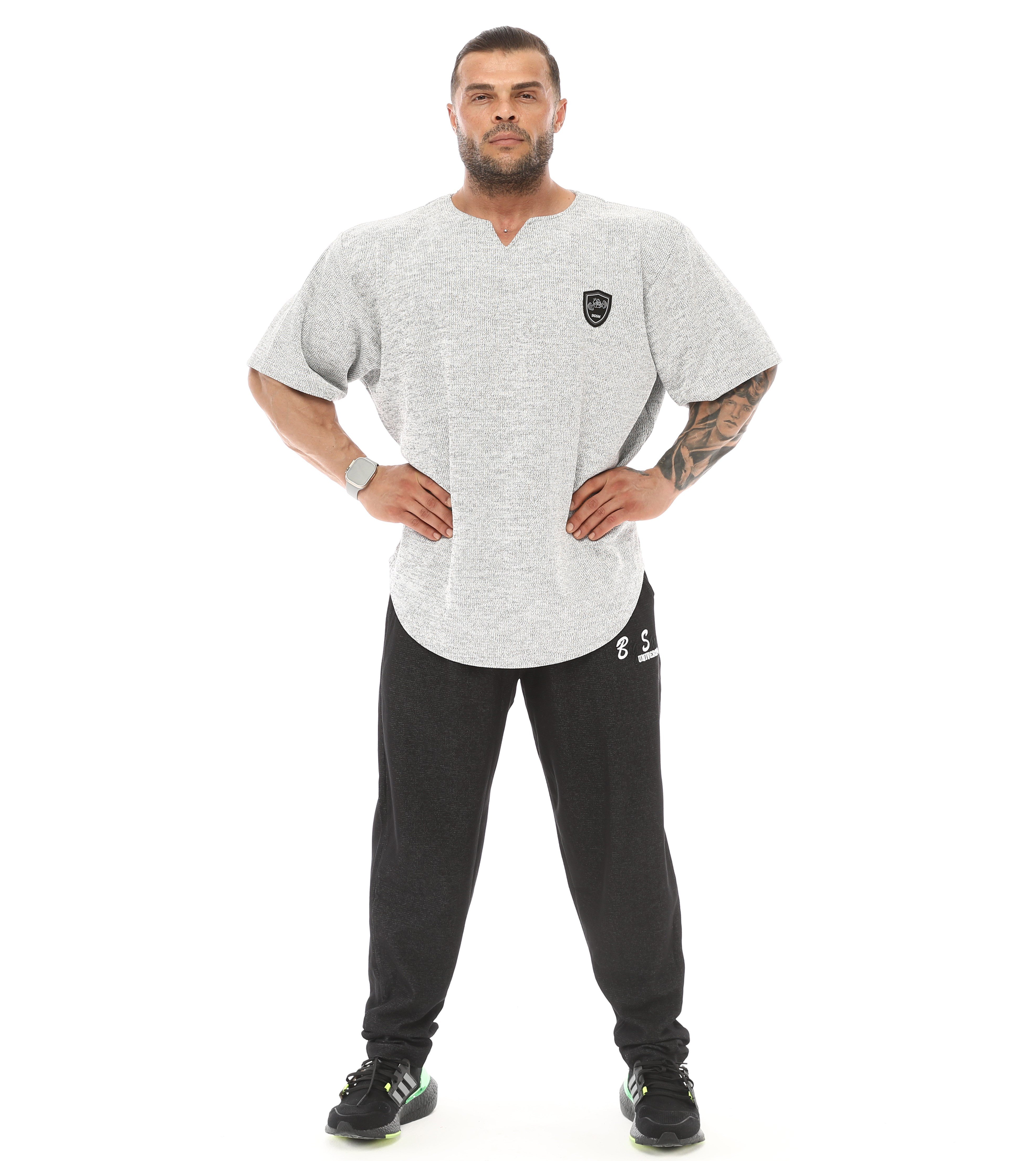 BGSM Men's Oversized Heavyweight Rag Top T-Shirt, Textured Fabric, Open V-Neck