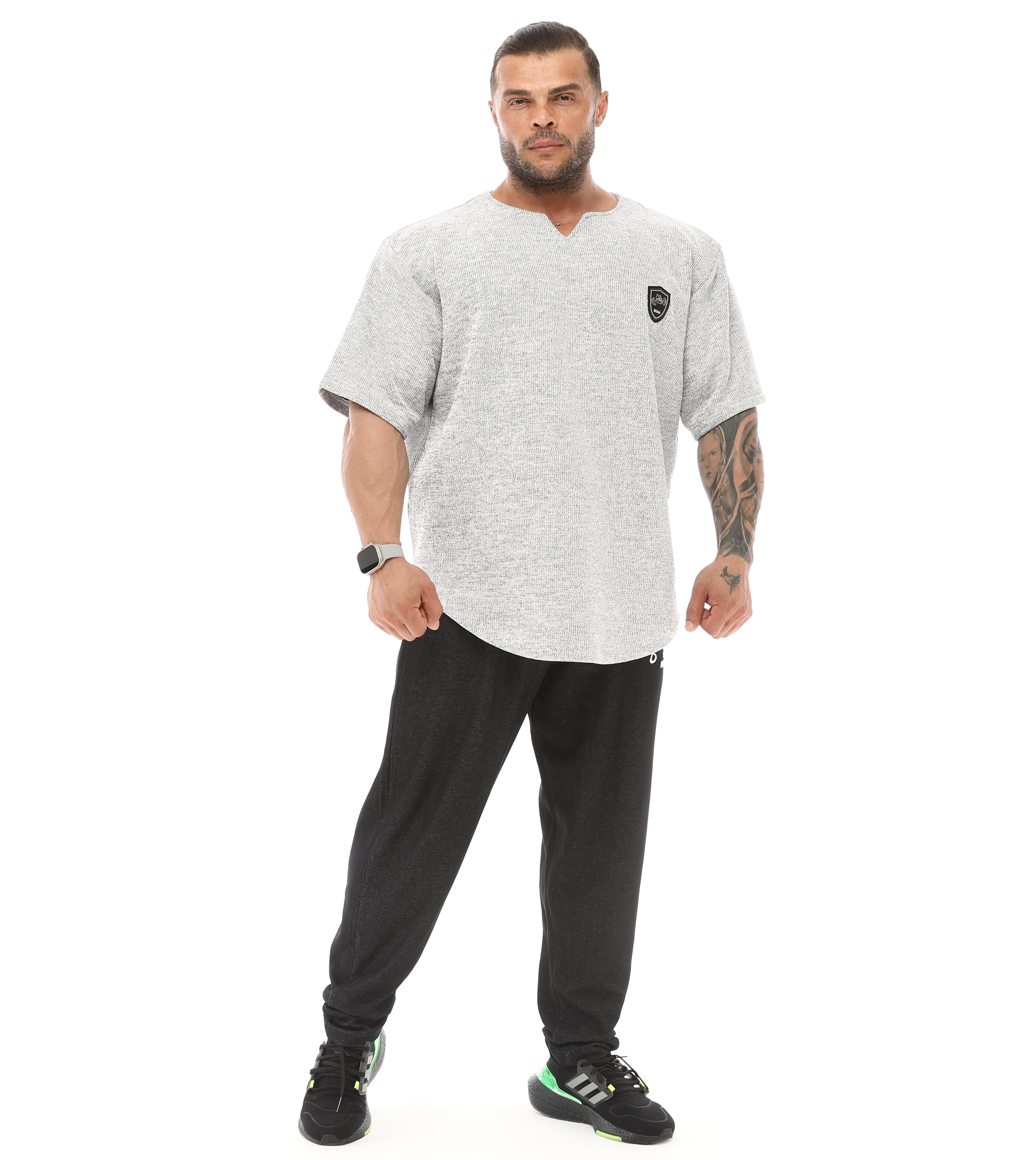 BGSM Men's Oversized Heavyweight Rag Top T-Shirt, Textured Fabric, Open V-Neck
