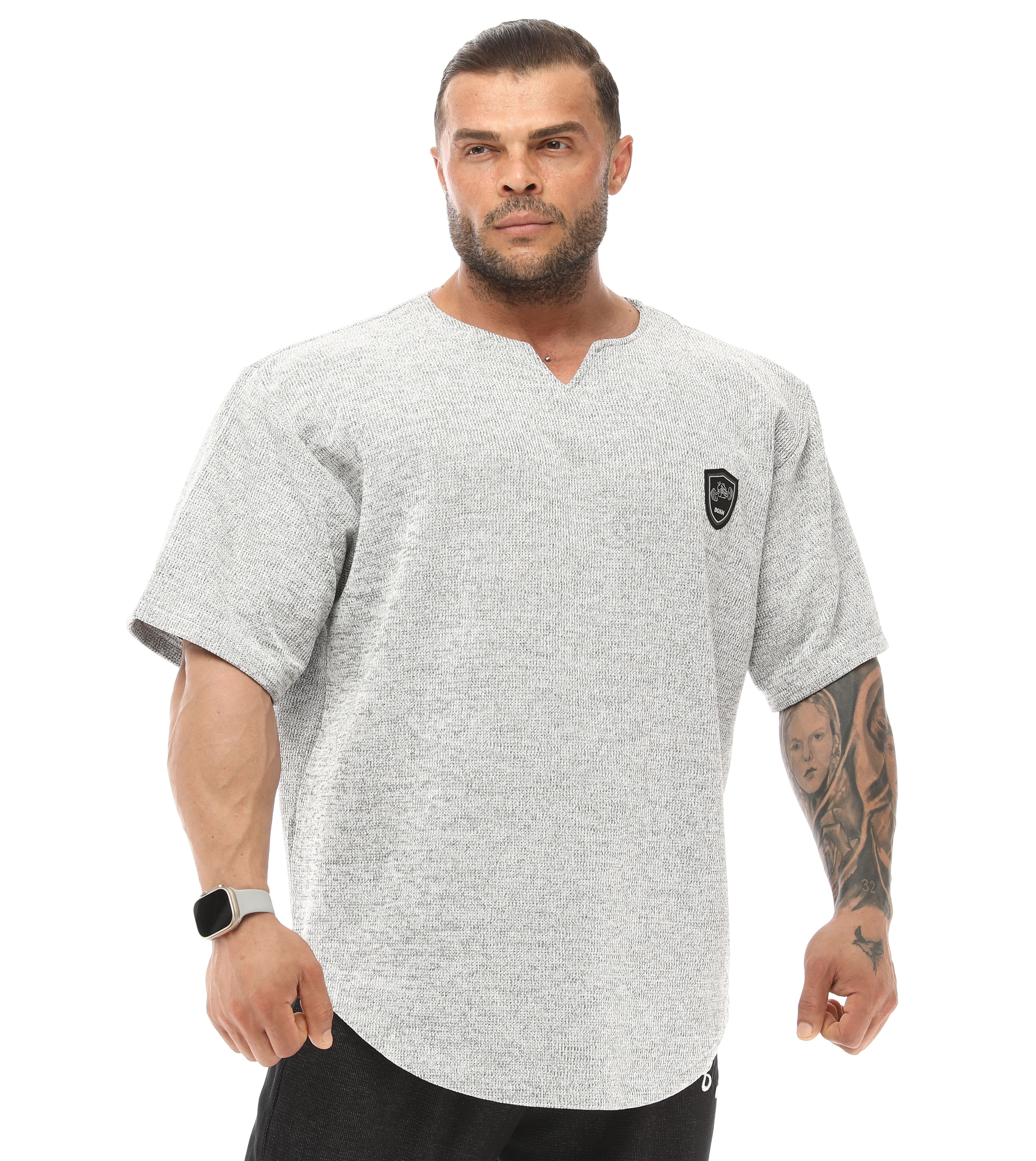 BGSM Men's Oversized Heavyweight Rag Top T-Shirt, Textured Fabric, Open V-Neck