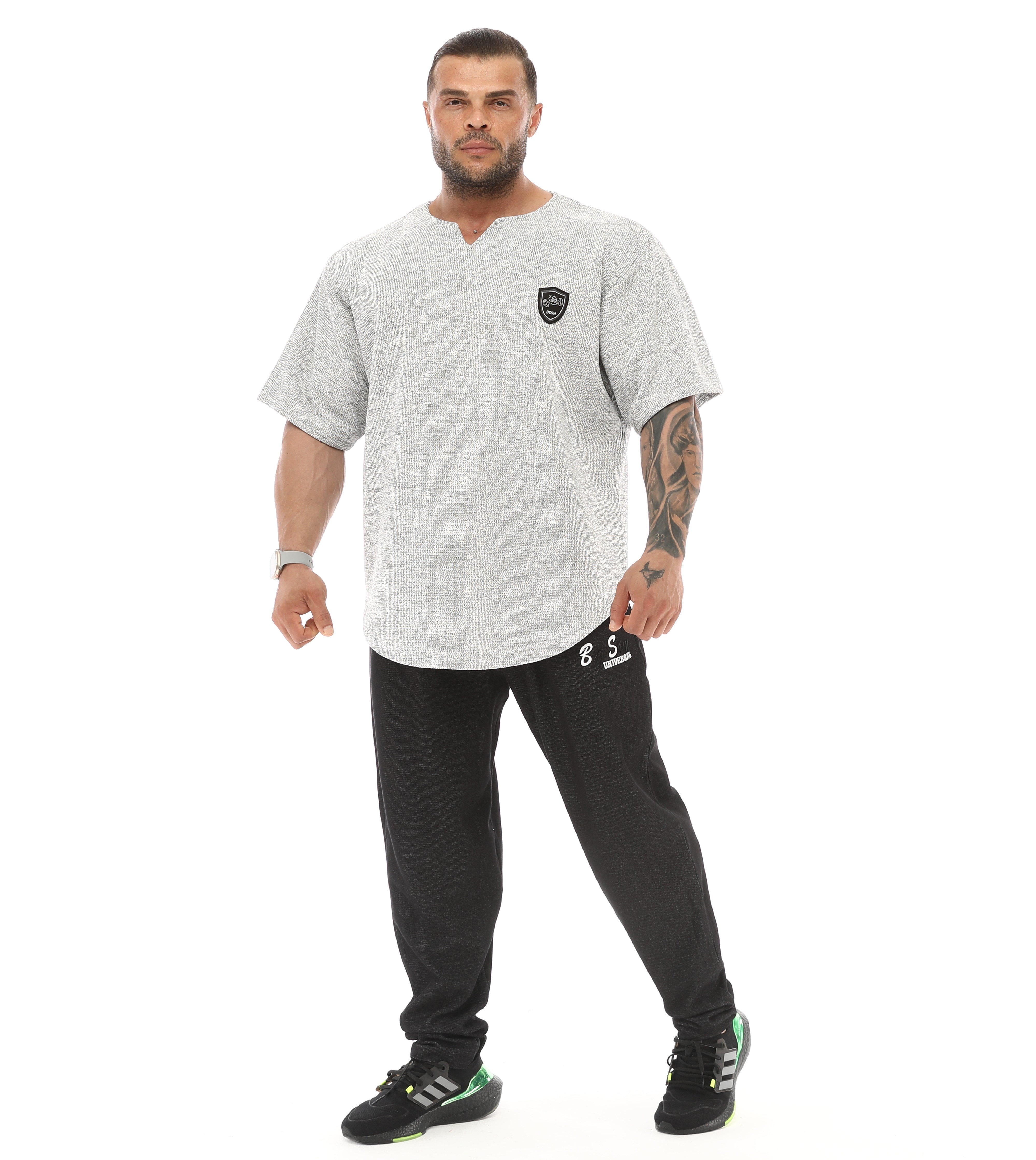 BGSM Men's Oversized Heavyweight Rag Top T-Shirt, Textured Fabric, Open V-Neck