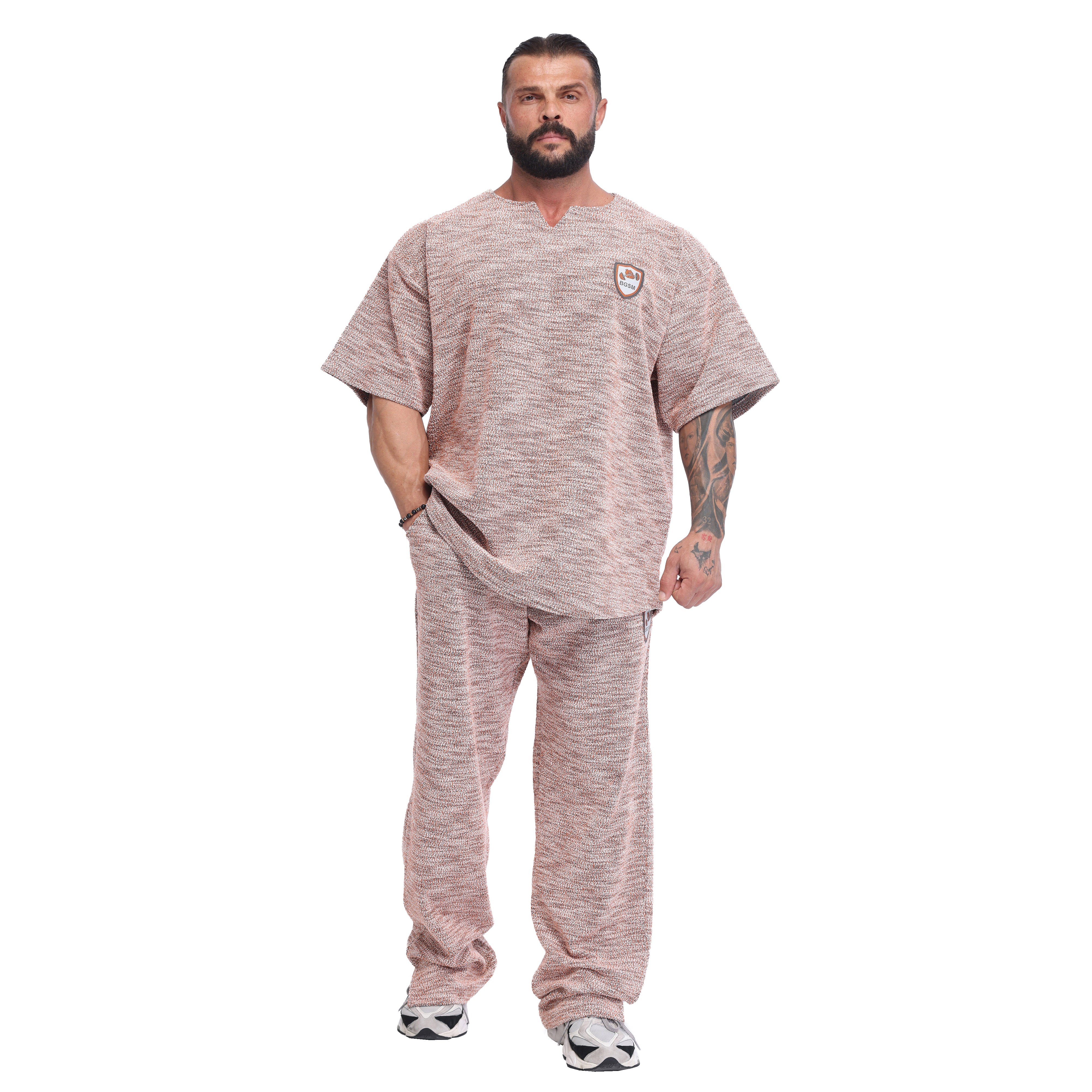 Men's Oversized Heavyweight Rag Top T-Shirt, Textured Fabric, Open V-Neck