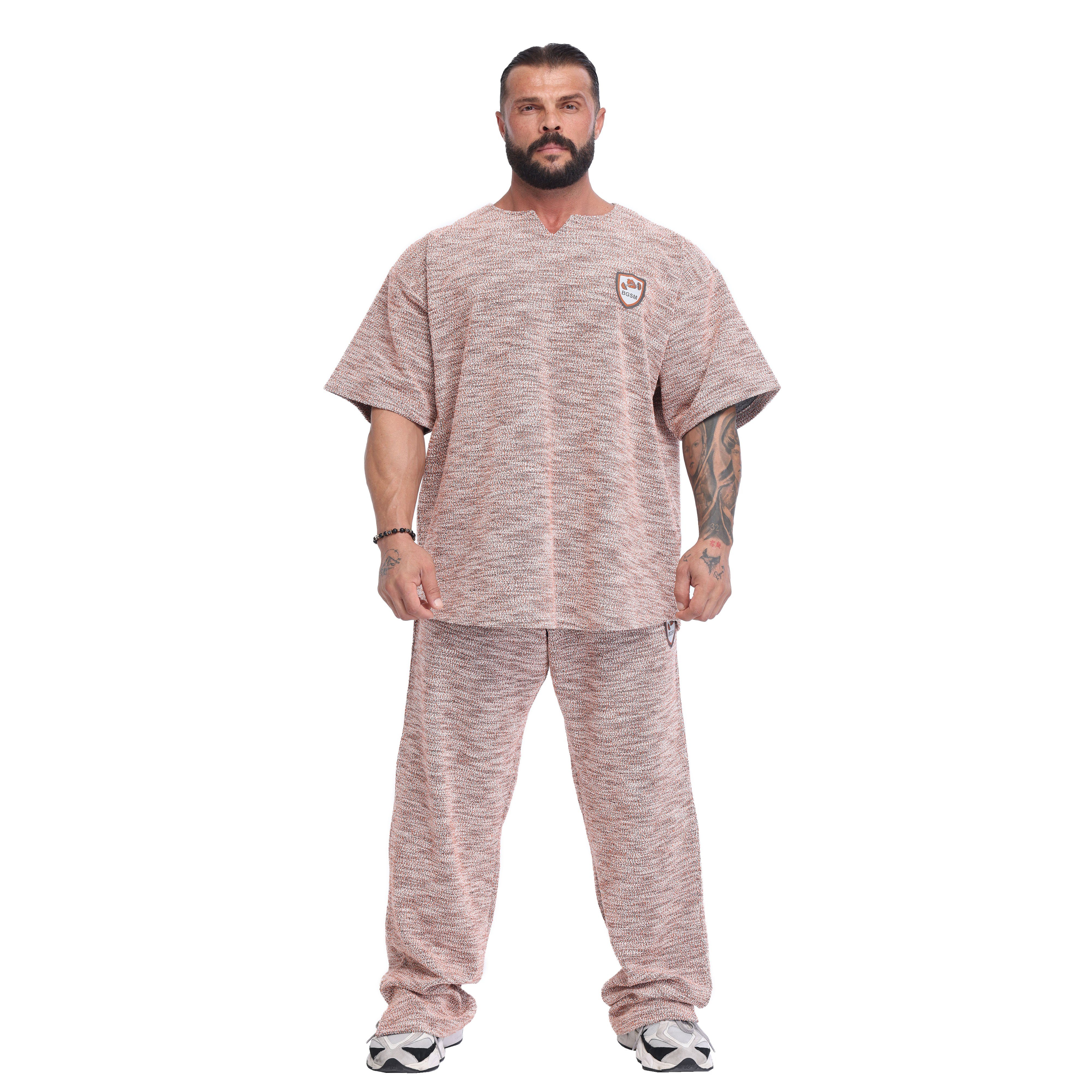 Men's Oversized Heavyweight Rag Top T-Shirt, Textured Fabric, Open V-Neck