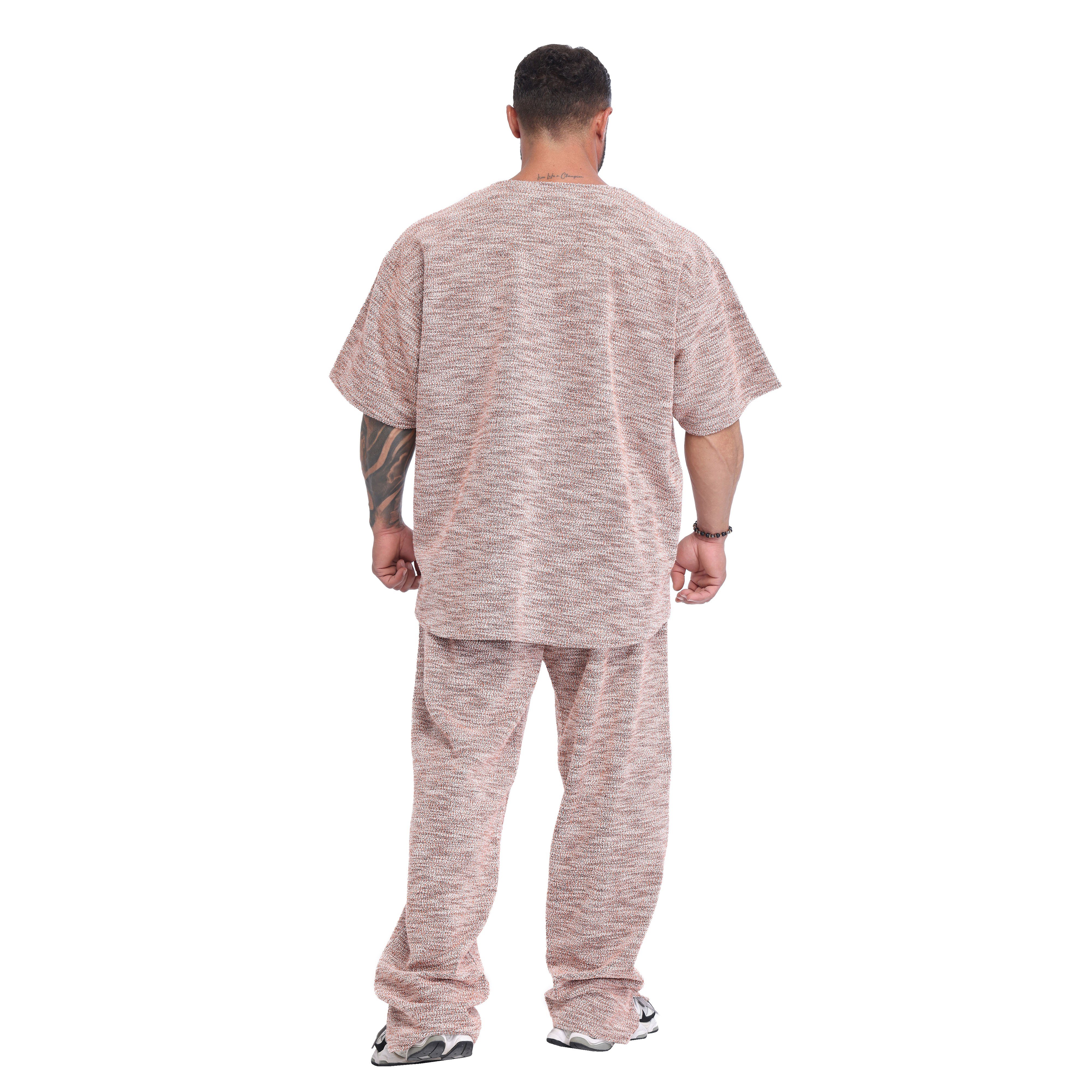 Men's Oversized Heavyweight Rag Top T-Shirt, Textured Fabric, Open V-Neck