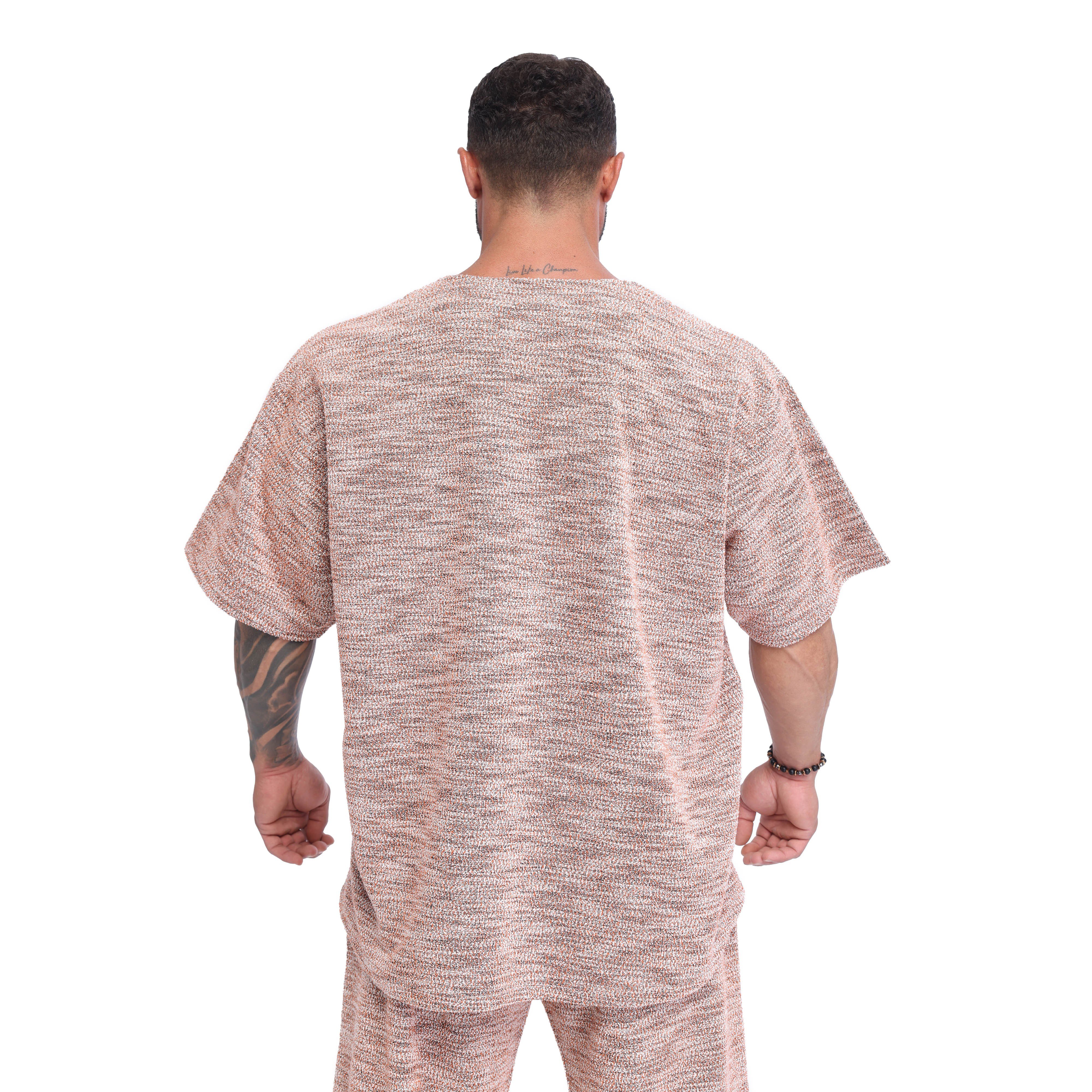 Men's Oversized Heavyweight Rag Top T-Shirt, Textured Fabric, Open V-Neck