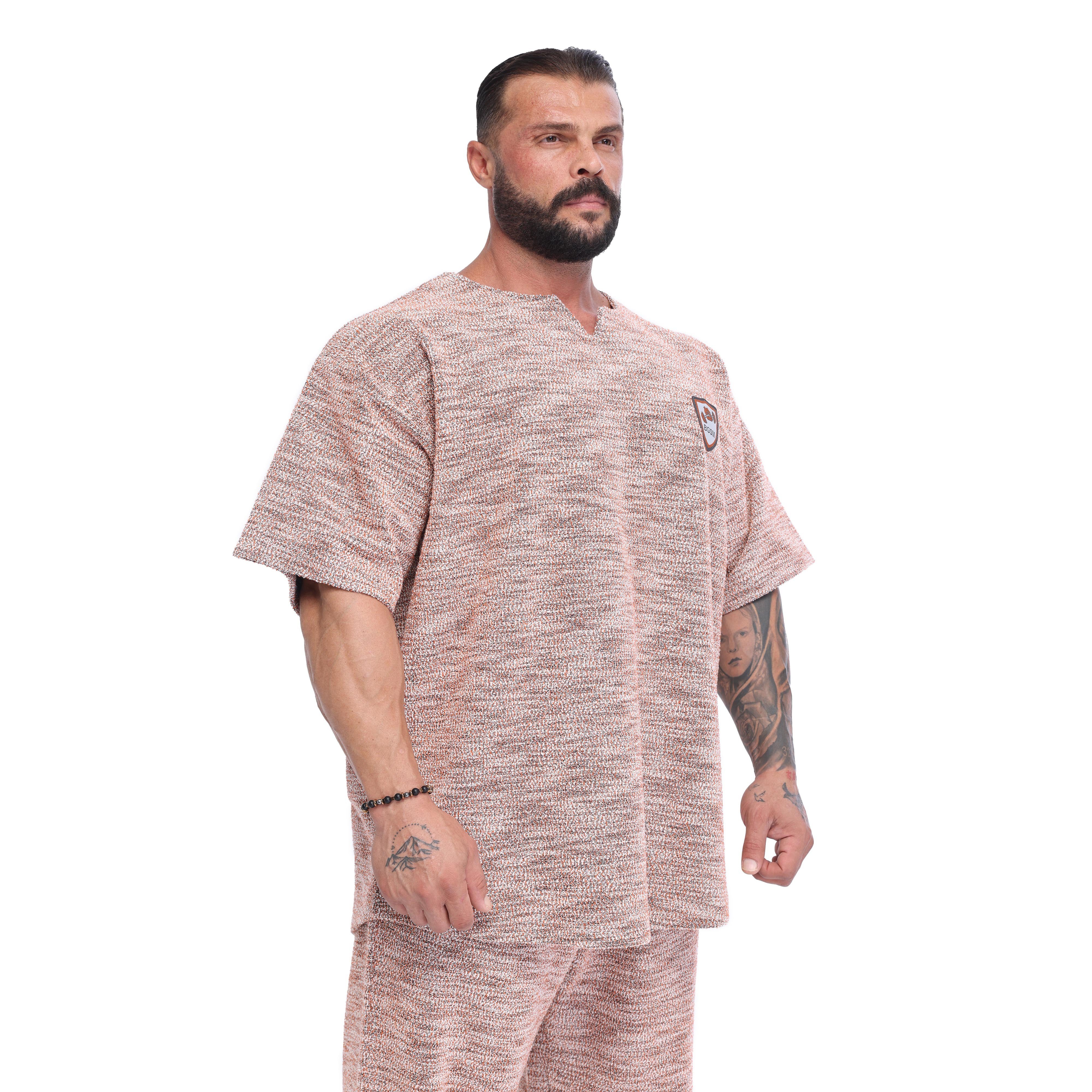 Men's Oversized Heavyweight Rag Top T-Shirt, Textured Fabric, Open V-Neck