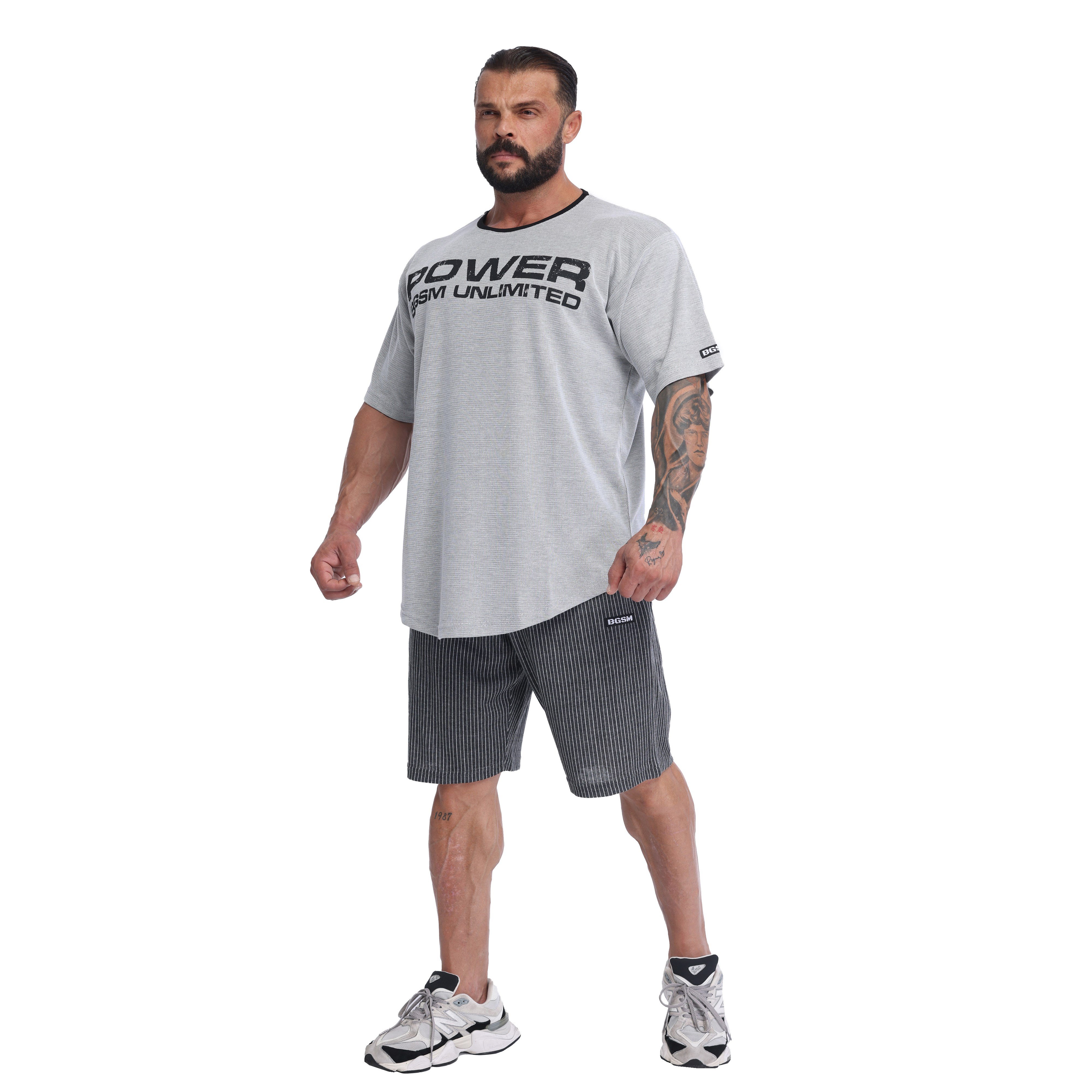 Men's Pinstripe Gym Shorts, Cotton, Loose Fit, with Pockets