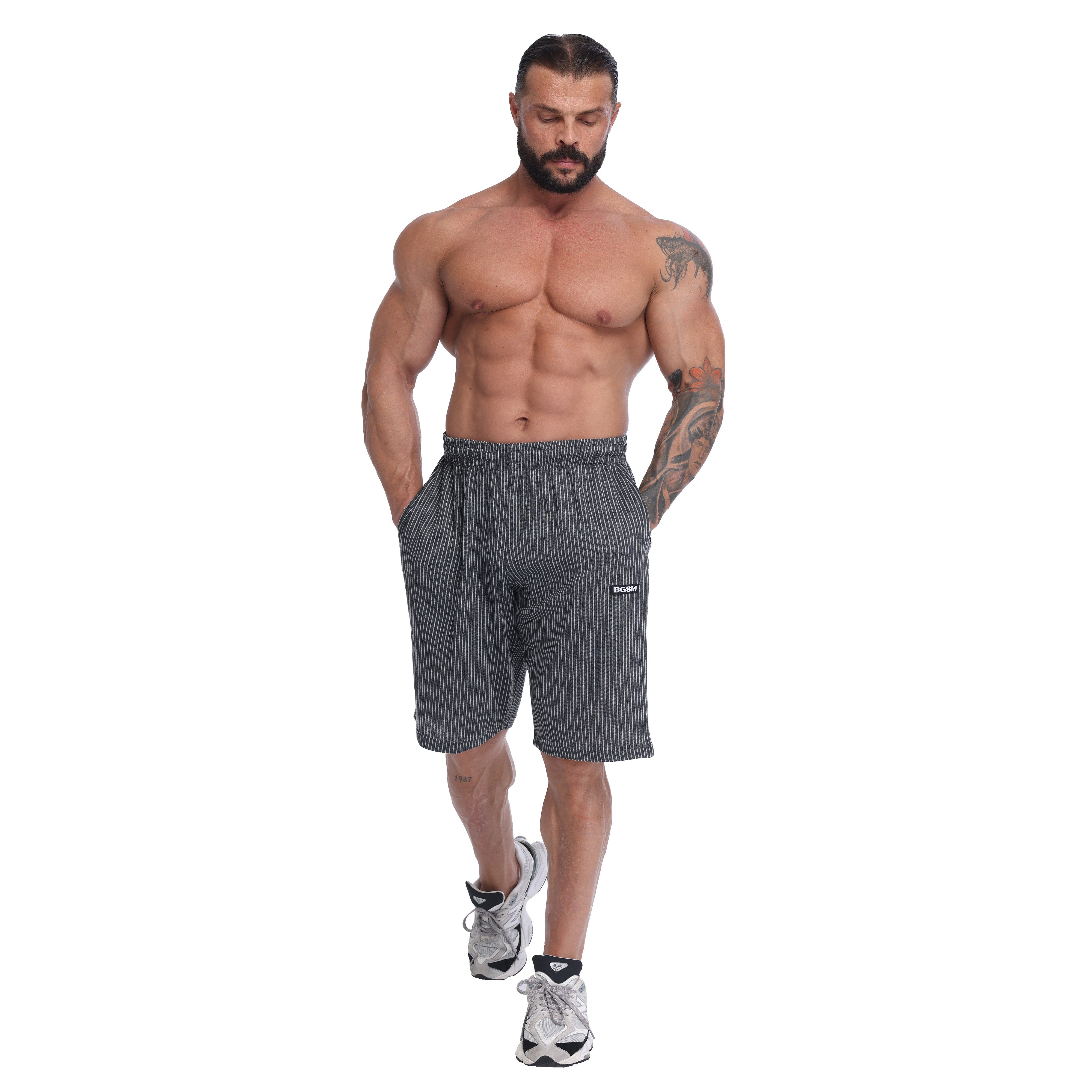 Men's Pinstripe Gym Shorts, Cotton, Loose Fit, with Pockets