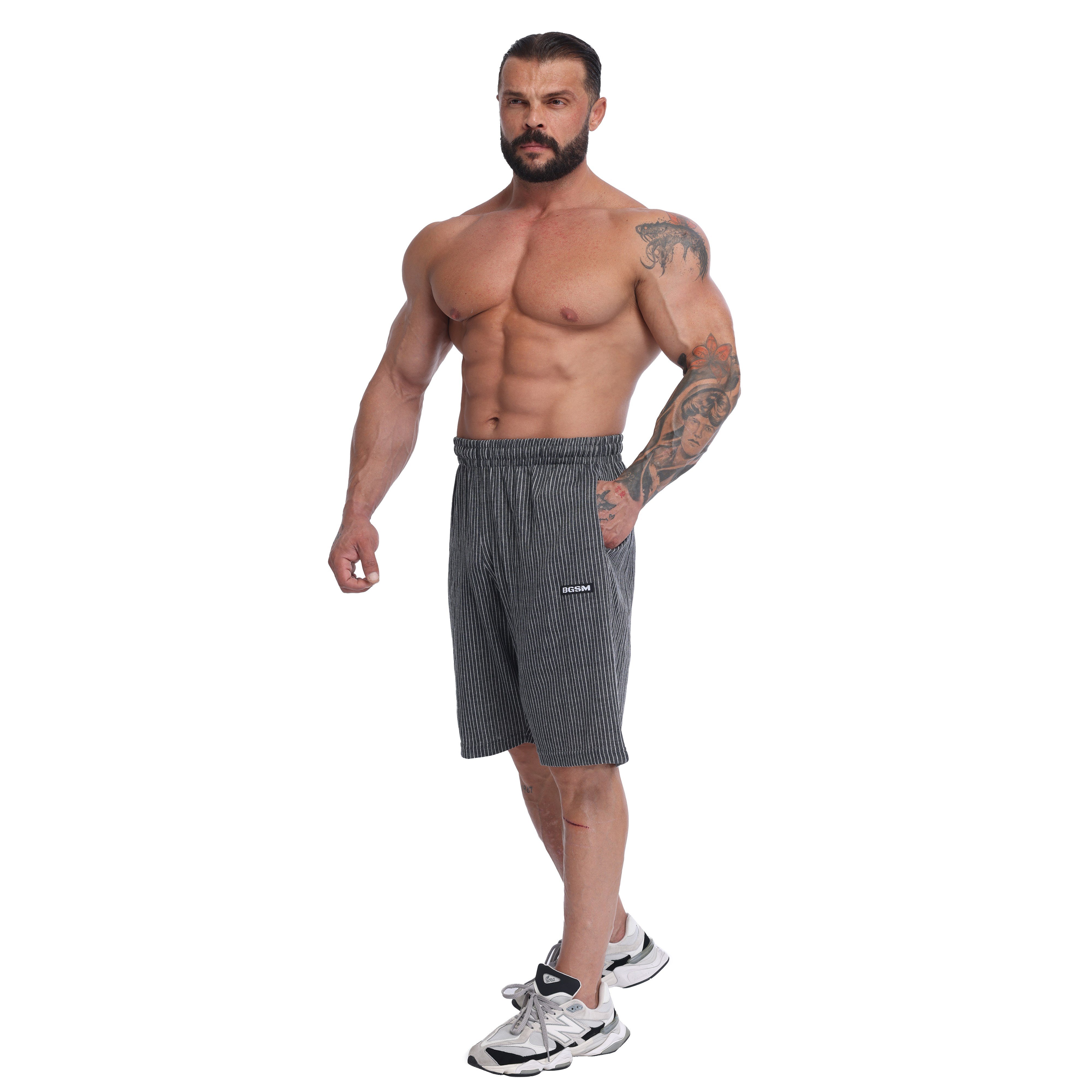 Men's Pinstripe Gym Shorts, Cotton, Loose Fit, with Pockets