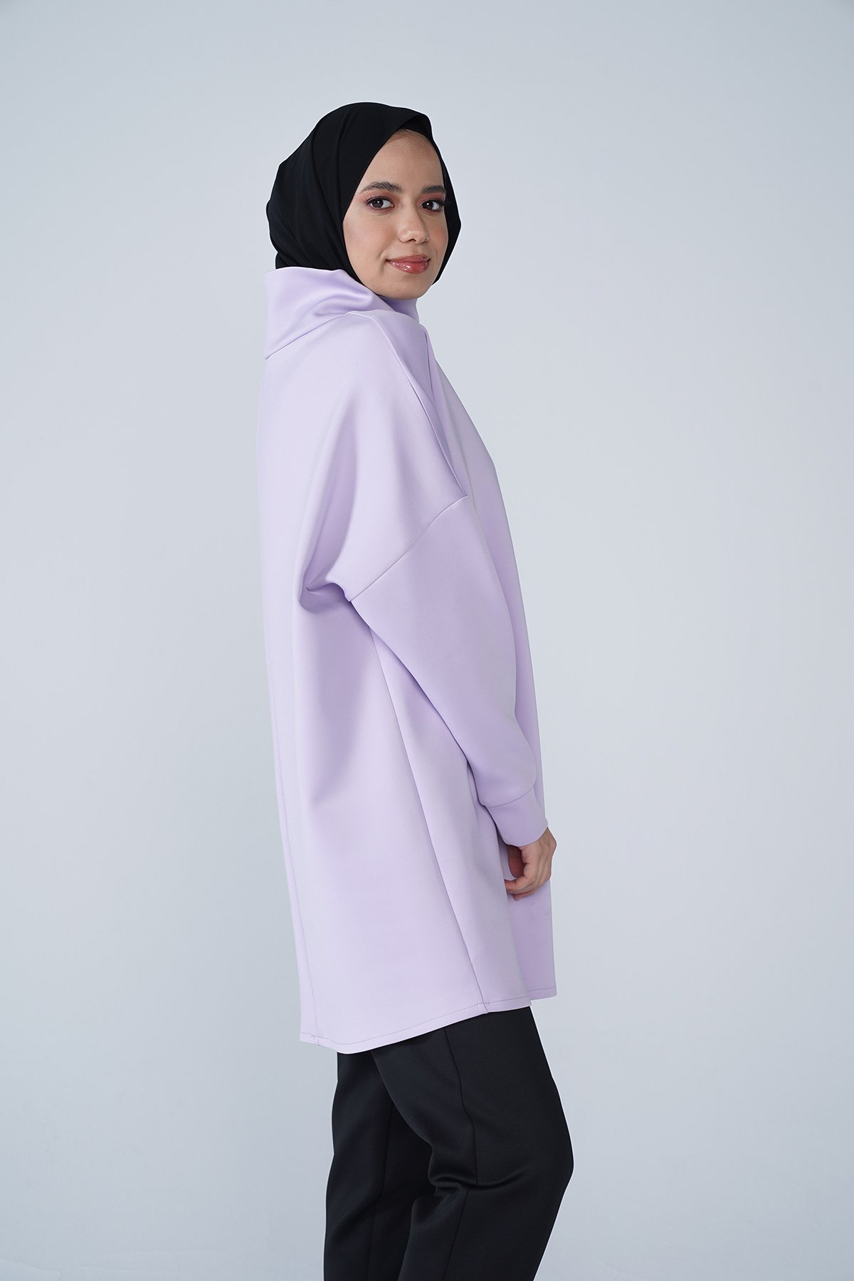 Yüksek Yaka Basic Scuba Tunik Lila