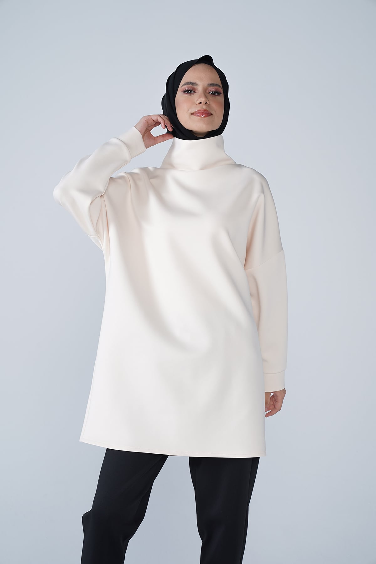 Yüksek Yaka Basic Scuba Tunik Vanilya