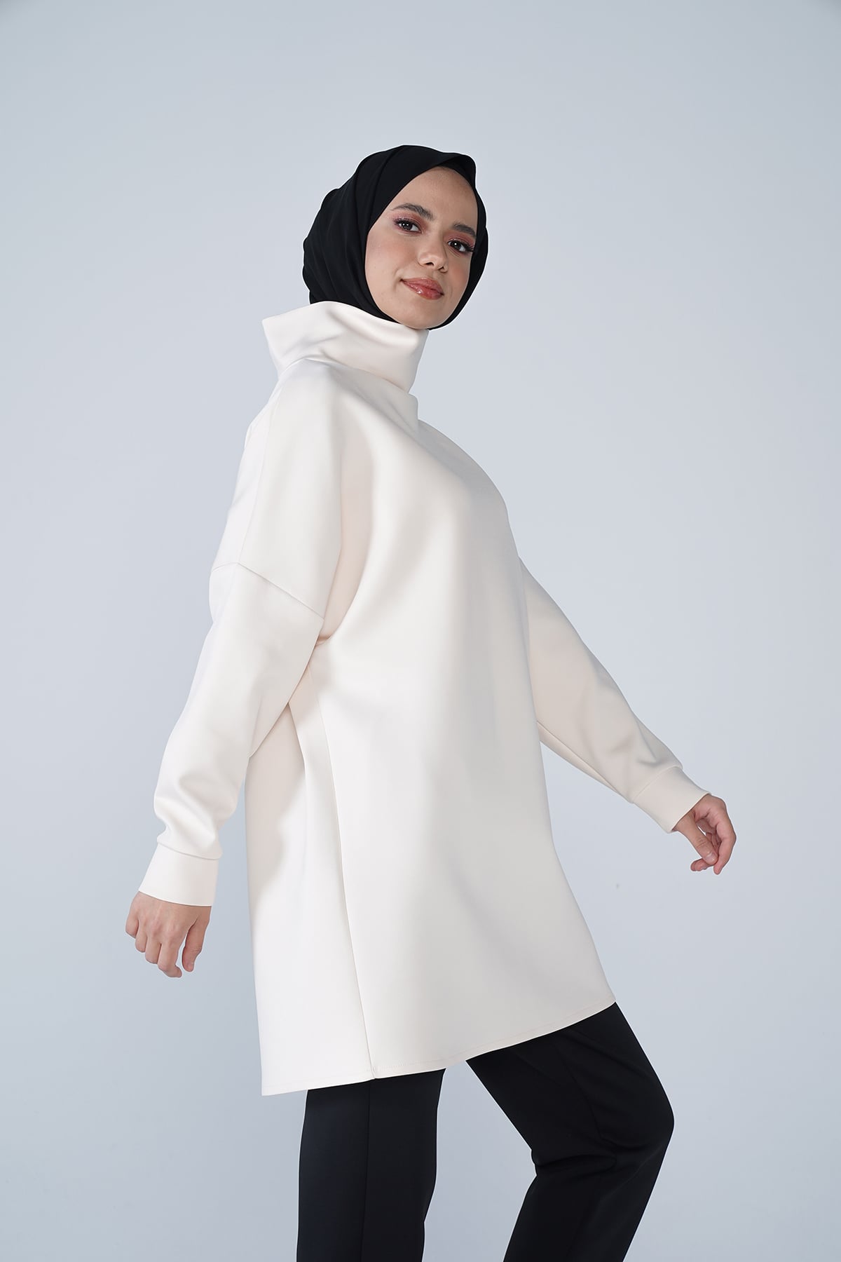 Yüksek Yaka Basic Scuba Tunik Vanilya