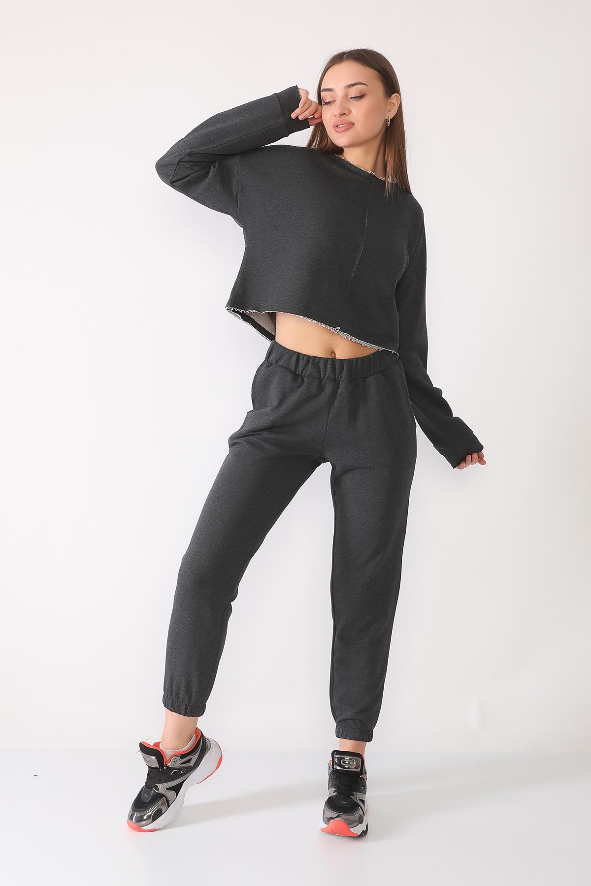 ANTRASİT, KESİKLİ SWEATSHIRT | curly