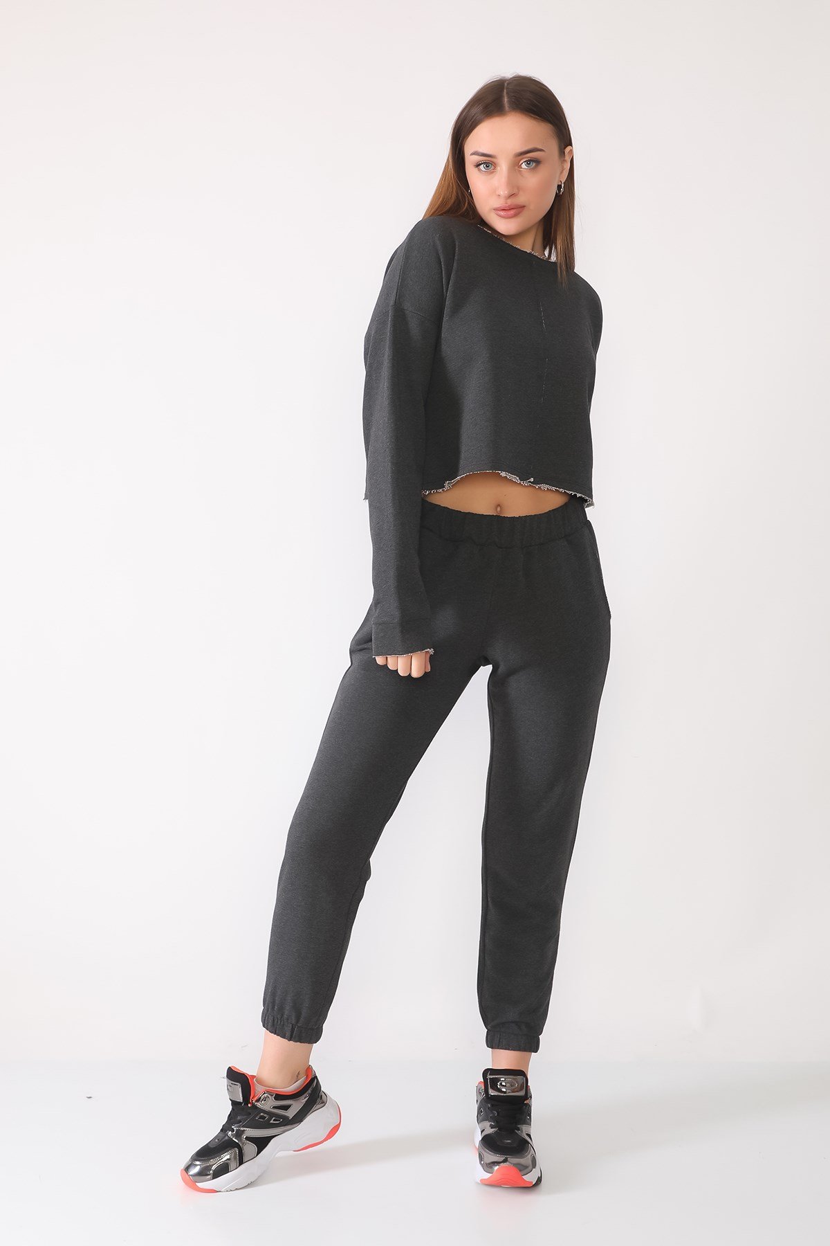 ANTRASİT, KESİKLİ SWEATSHIRT | curly