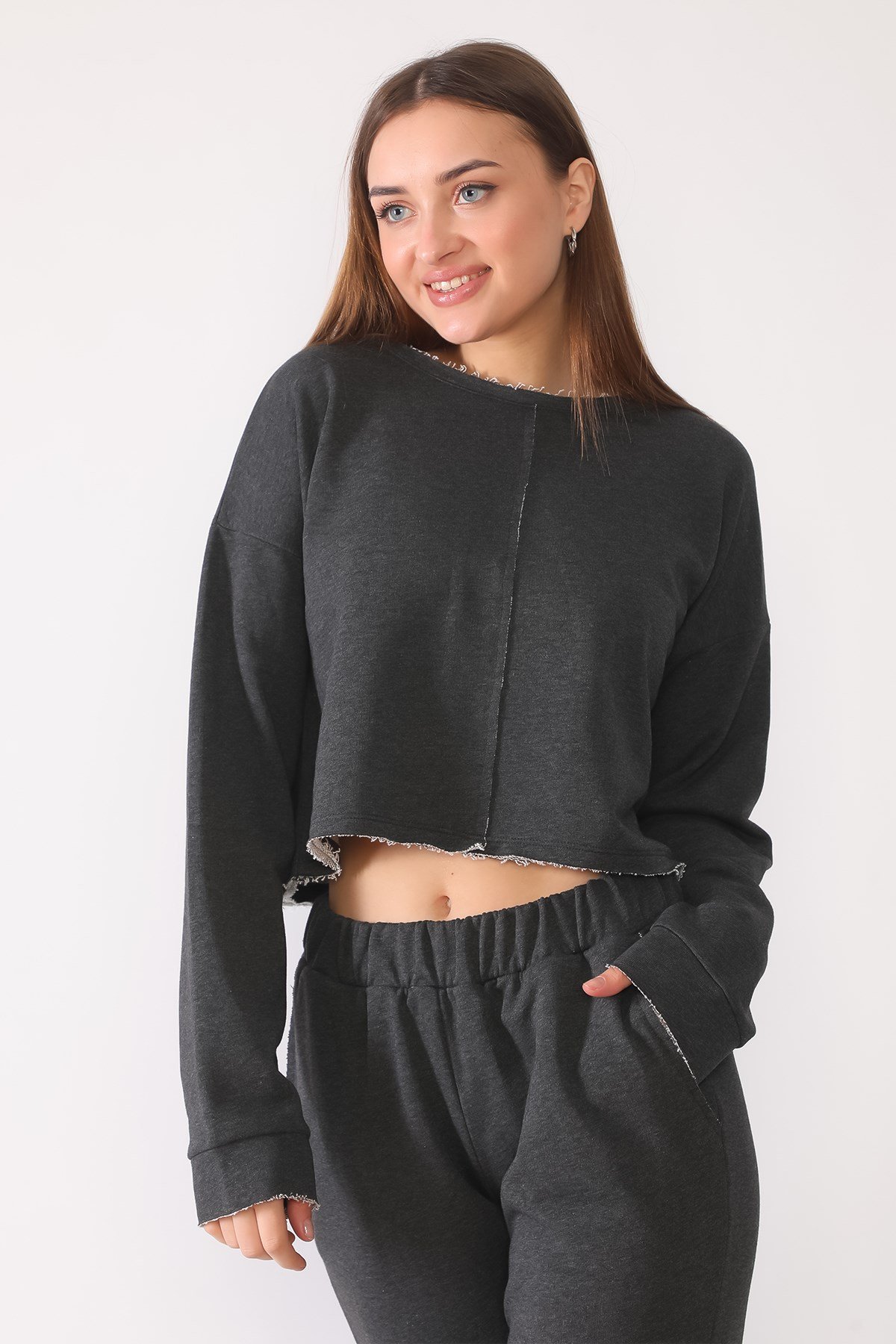 ANTRASİT, KESİKLİ SWEATSHIRT | curly
