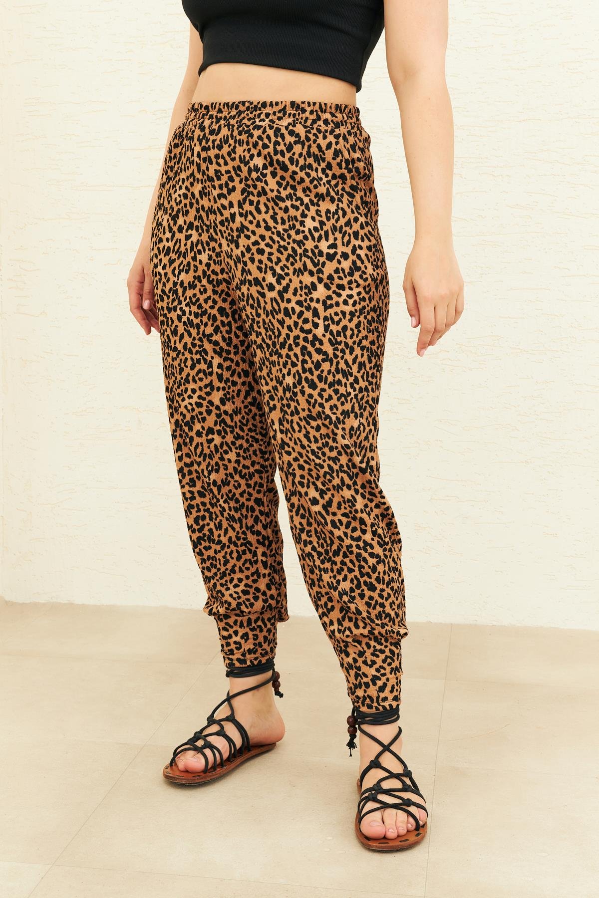 LEOPAR DESEN PAÇASI PİLELİ ÖRME PANTOLON | curly