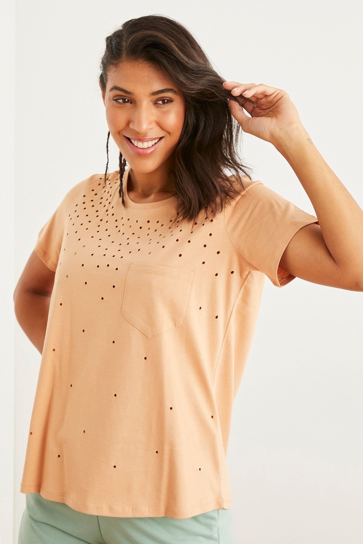 NUDE YIRTIK DETAYLI T-SHIRT | curly