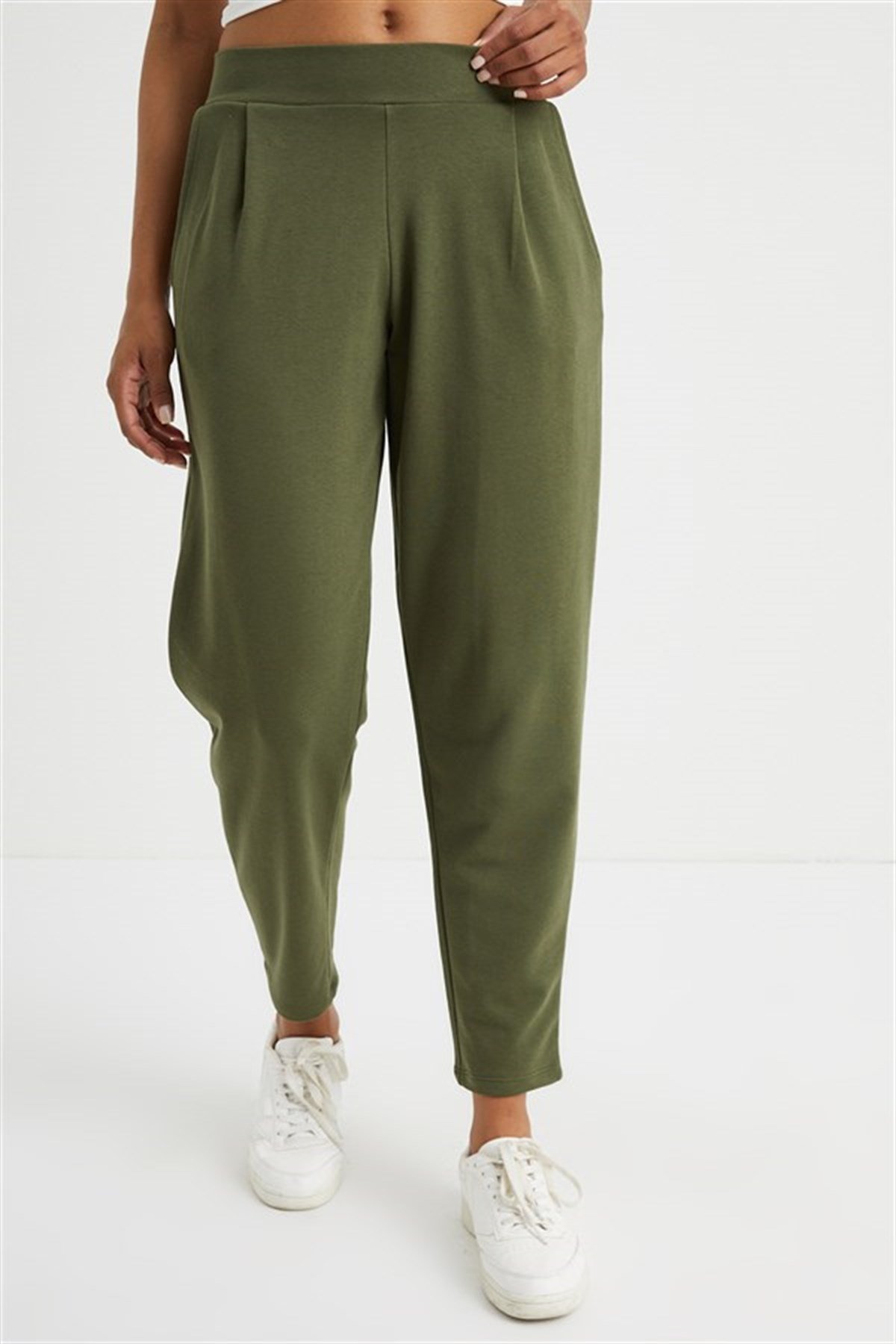 Pamuk kumaş, Cepli, Pile Detaylı Jogger Pantolon | curly