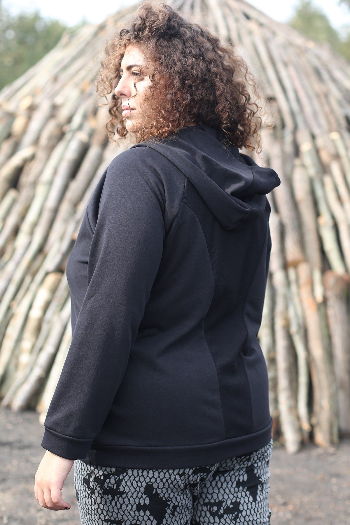 SİYAH, FERMUARLI SWEATSHIRT | curly
