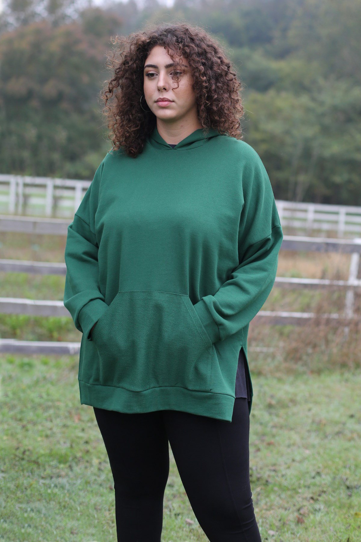 YEŞİL, KANGURU CEPLİ SWEATSHIRT | curly