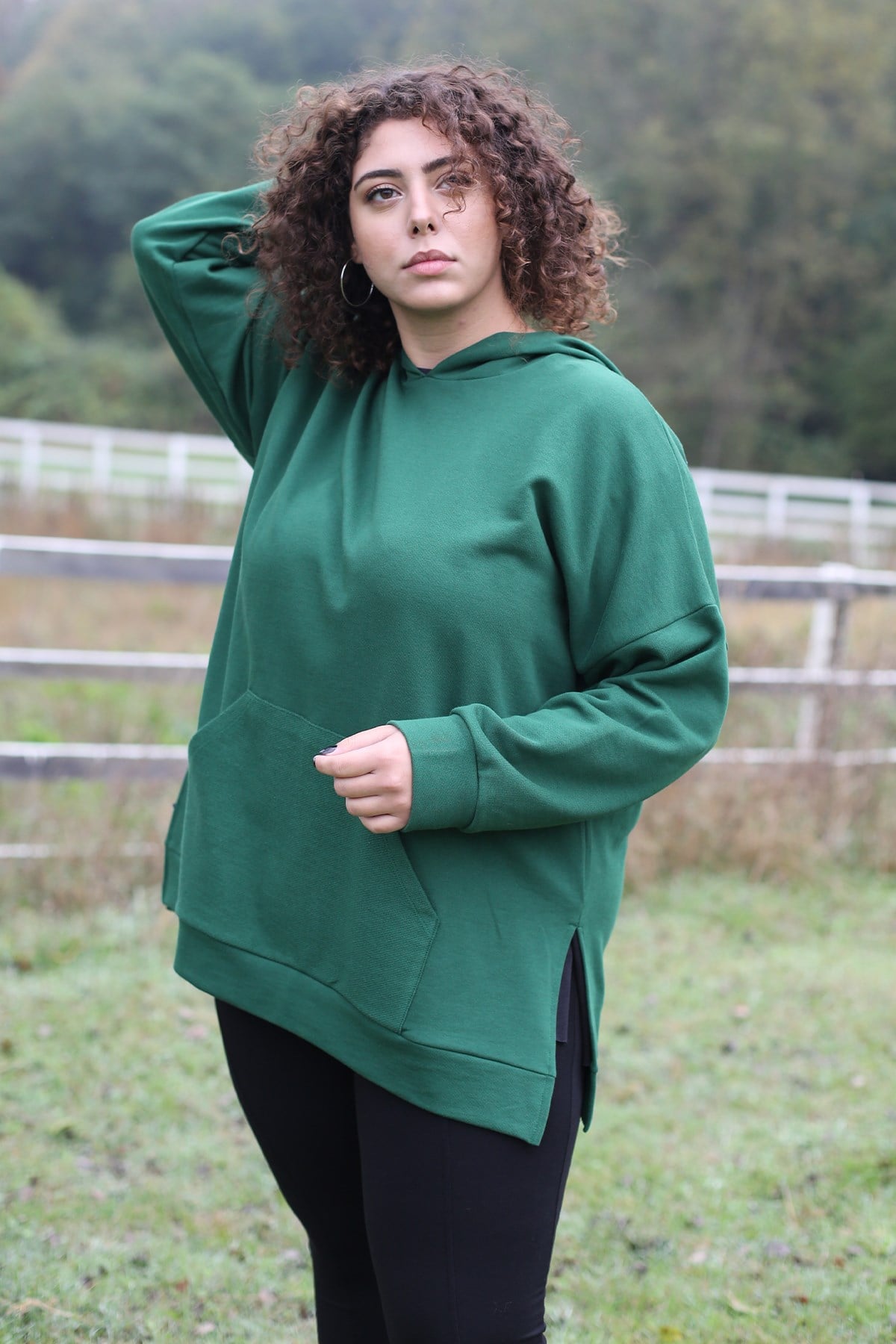 YEŞİL, KANGURU CEPLİ SWEATSHIRT | curly