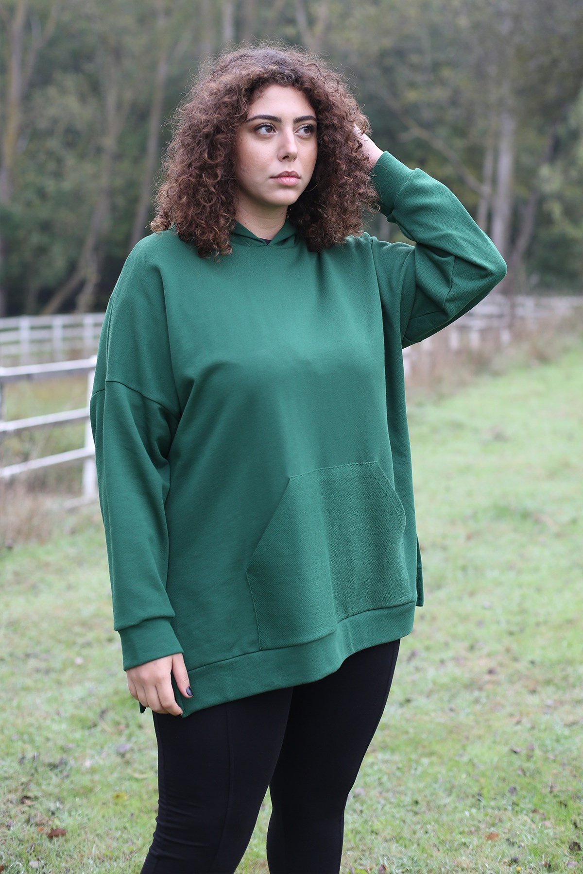 YEŞİL, KANGURU CEPLİ SWEATSHIRT | curly