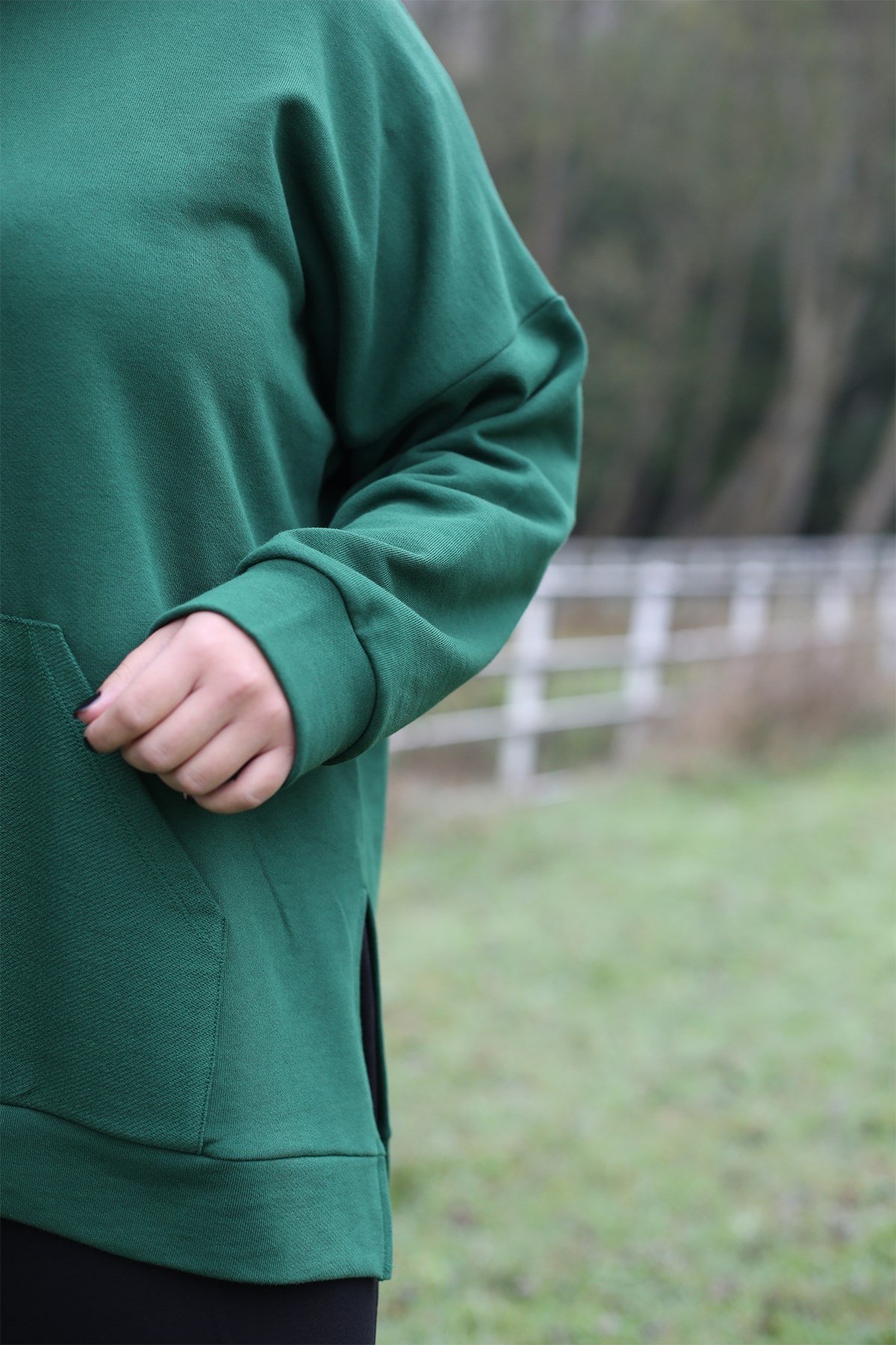 YEŞİL, KANGURU CEPLİ SWEATSHIRT | curly