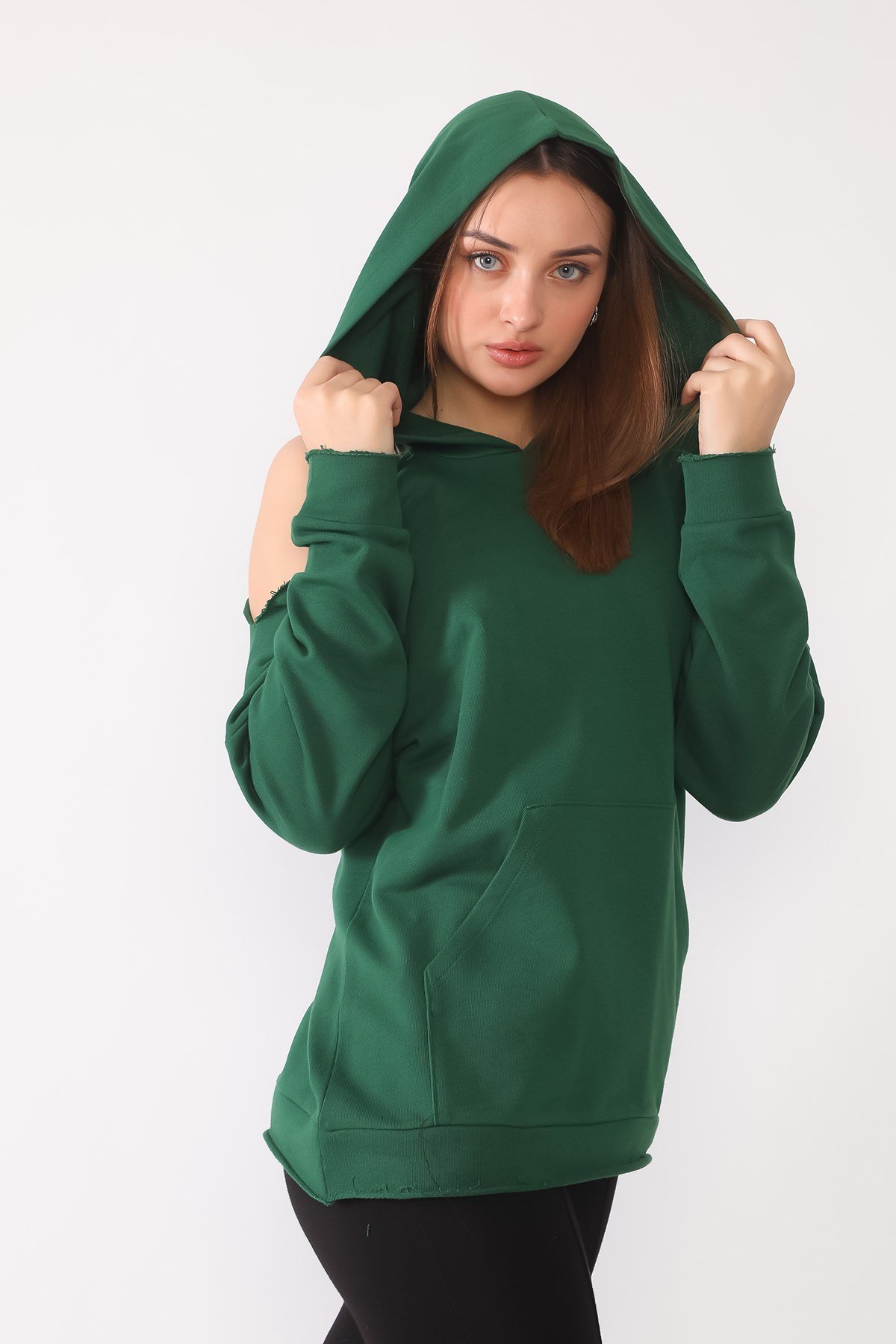 YEŞİL, TEK OMUZU AÇIK SWEATSHIRT | curly