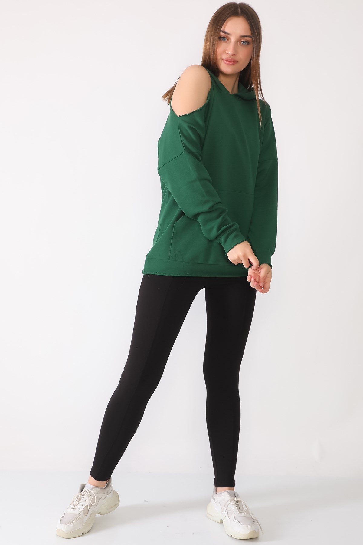 YEŞİL, TEK OMUZU AÇIK SWEATSHIRT | curly