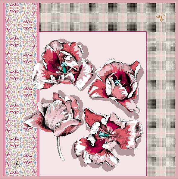 BLACK SERİ EŞARPÇiçekli Desen Black Seri Twill Eşarp Askısı ile Birlikte 90x90 cm