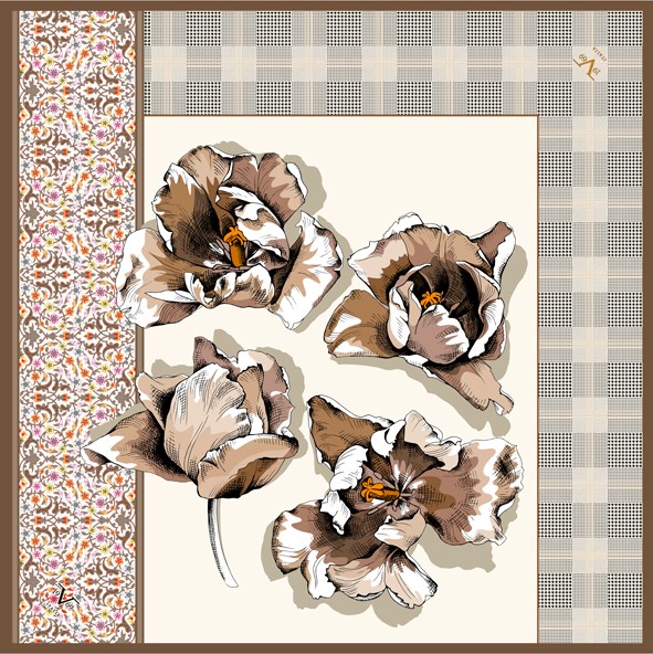 BLACK SERİ EŞARPÇiçekli Desen Black Seri Twill Eşarp Askısı ile Birlikte 90x90 cm
