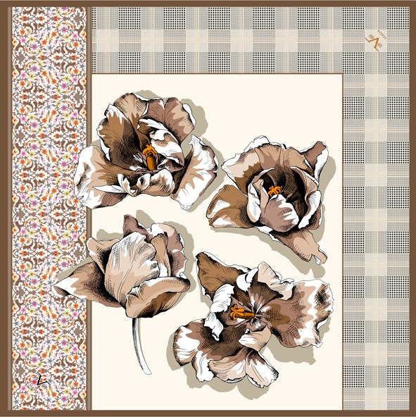BLACK SERİ EŞARPÇiçekli Desen Black Seri Twill Eşarp Askısı ile Birlikte 90x90 cm