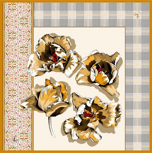 BLACK SERİ EŞARPÇiçekli Desen Black Seri Twill Eşarp Askısı ile Birlikte 90x90 cm