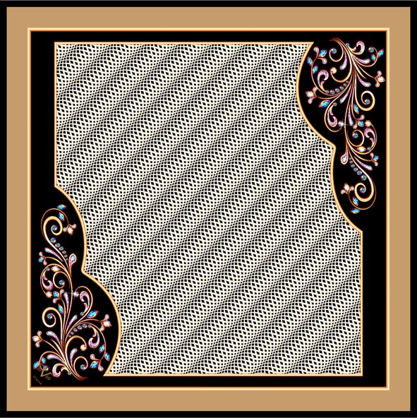 BLACK SERİ EŞARPGeometrik Desen Black Seri Twill Eşarp Askısı ile Birlikte 90x90 cm