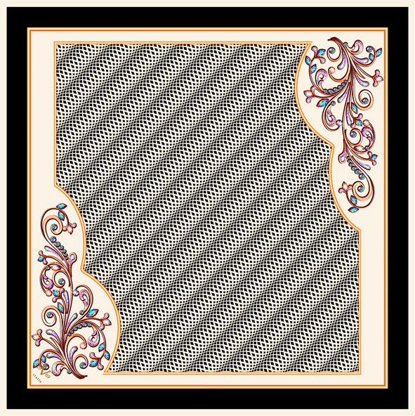 BLACK SERİ EŞARPGeometrik Desen Black Seri Twill Eşarp Askısı ile Birlikte 90x90 cm