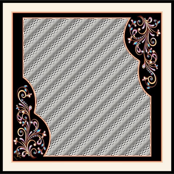 BLACK SERİ EŞARPGeometrik Desen Black Seri Twill Eşarp Askısı ile Birlikte 90x90 cm