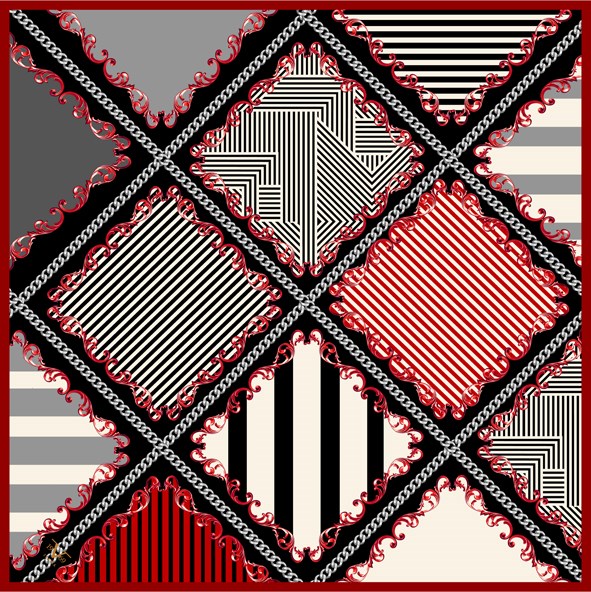 EŞARPGeometrik Desen Black Seri Twill Eşarp Askısı ile Birlikte 90x90 cm