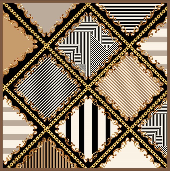 EŞARPGeometrik Desen Black Seri Twill Eşarp Askısı ile Birlikte 90x90 cm